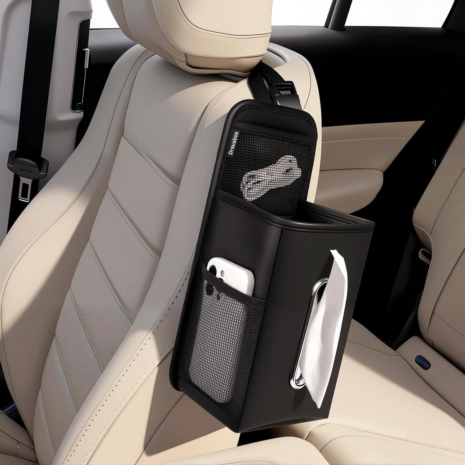 PU Leather Car Tissue Holder Hanging Napkin Organizer Fits 120/160 Count