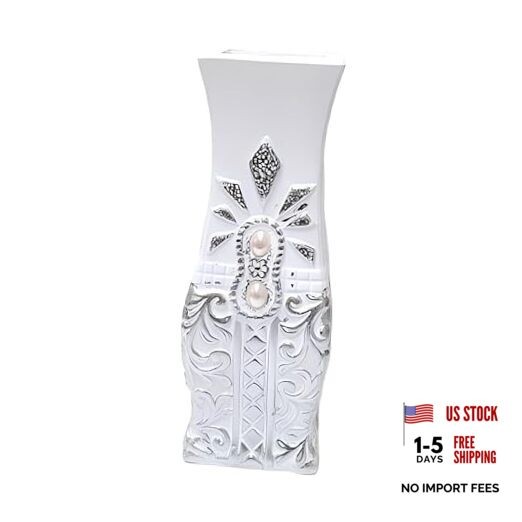 12" H White Artistic Embellished Decorative Ceramic Vase Stylish Home and