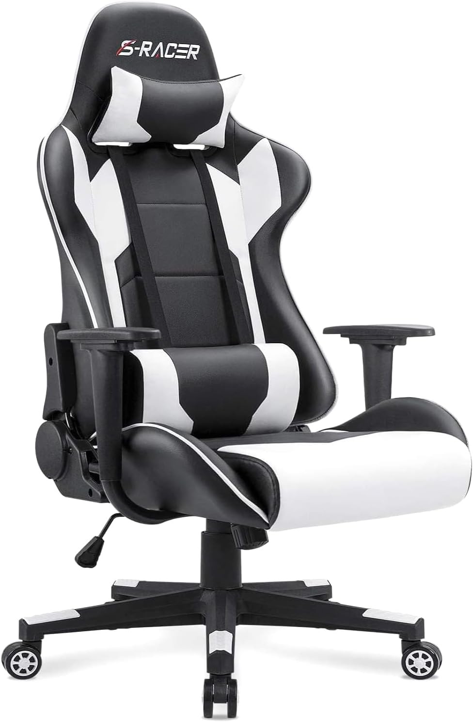Gaming Chair, Office Chair High Back Computer Chair Leather Desk (White)