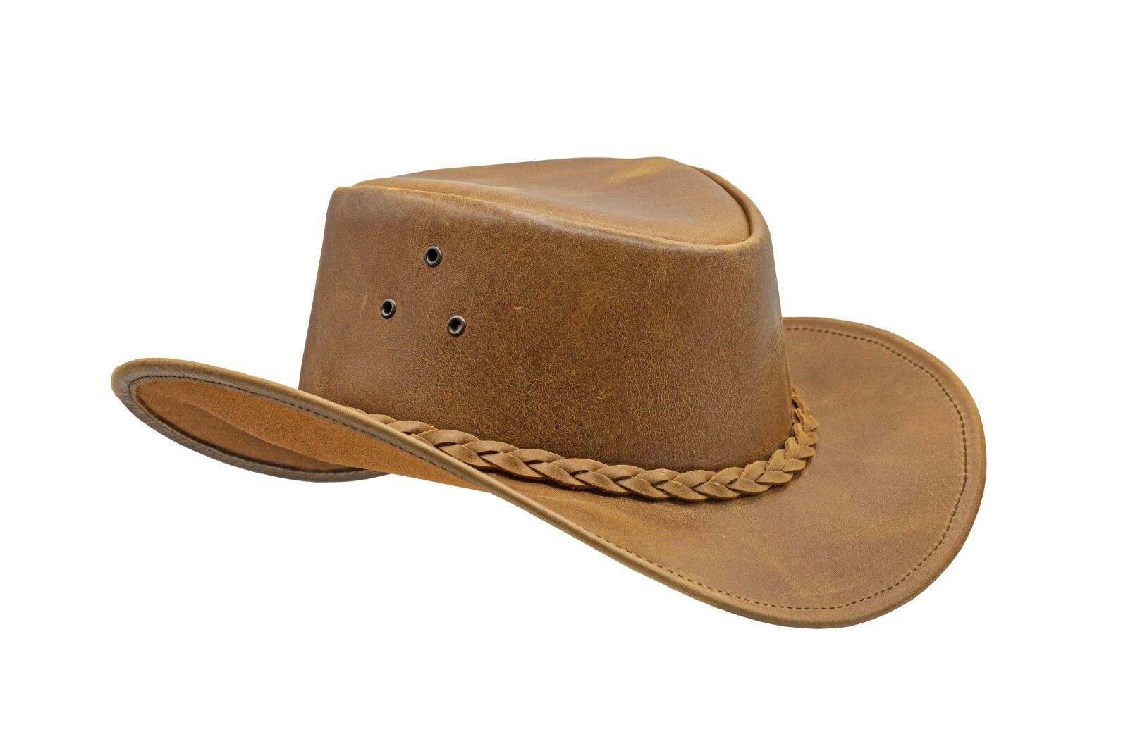 Men's Brown Genuine Leather Cowboy Western Hat