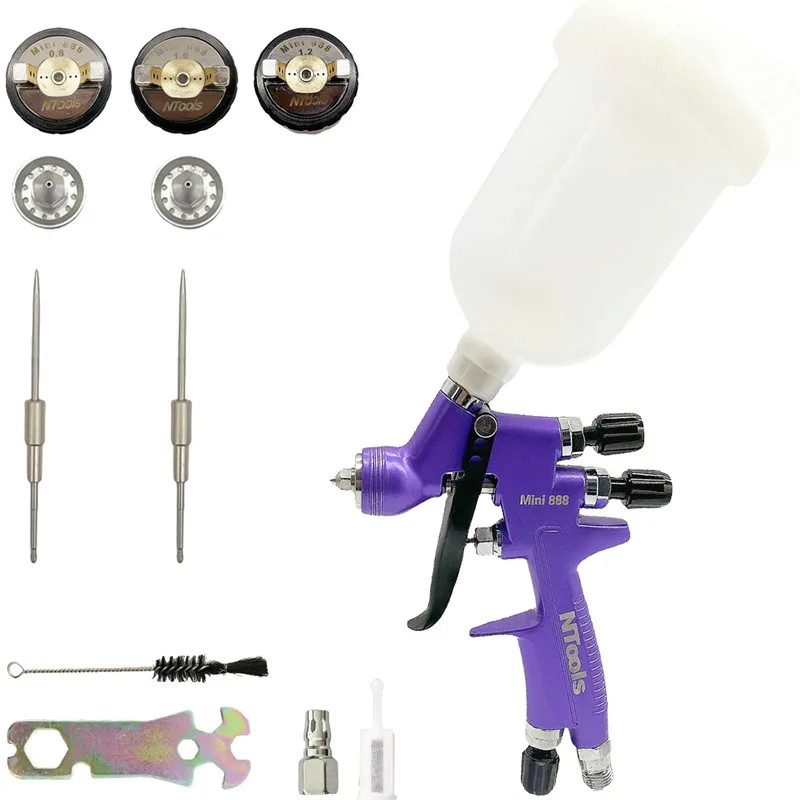 Mini HVLP Spray Gun 0.8 1.0 1.2mm Nozzles 250cc Cup Car Paint Airbrush