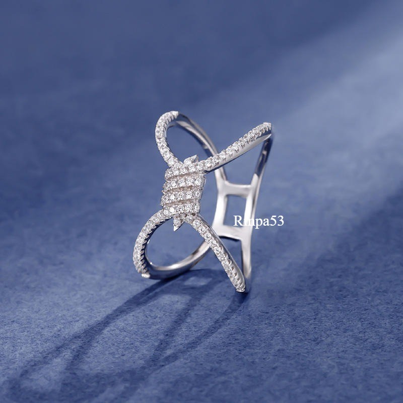 1.25 ctw Lab Created Diamond Statement Barbed Wire Knot Ring 925 Sterling Silver