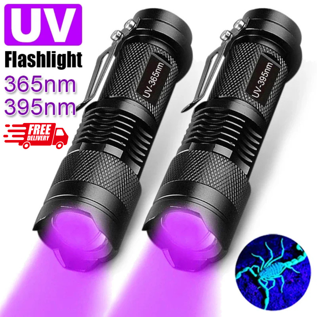 395nm UV Flashlight LED Blacklight Torch Zoomable Pet Urine Detector Waterproof