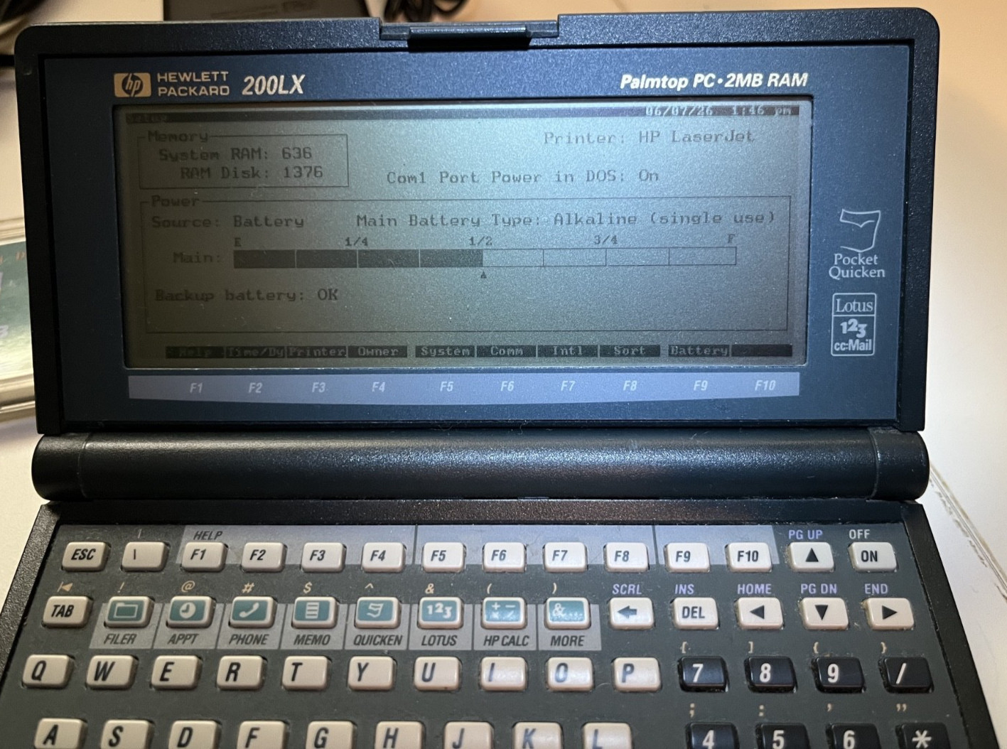 Vintage HP 200LX Palmtop PC 2MB RAM, 5MB Flash, Data Cable, AC Adapter, Manuals