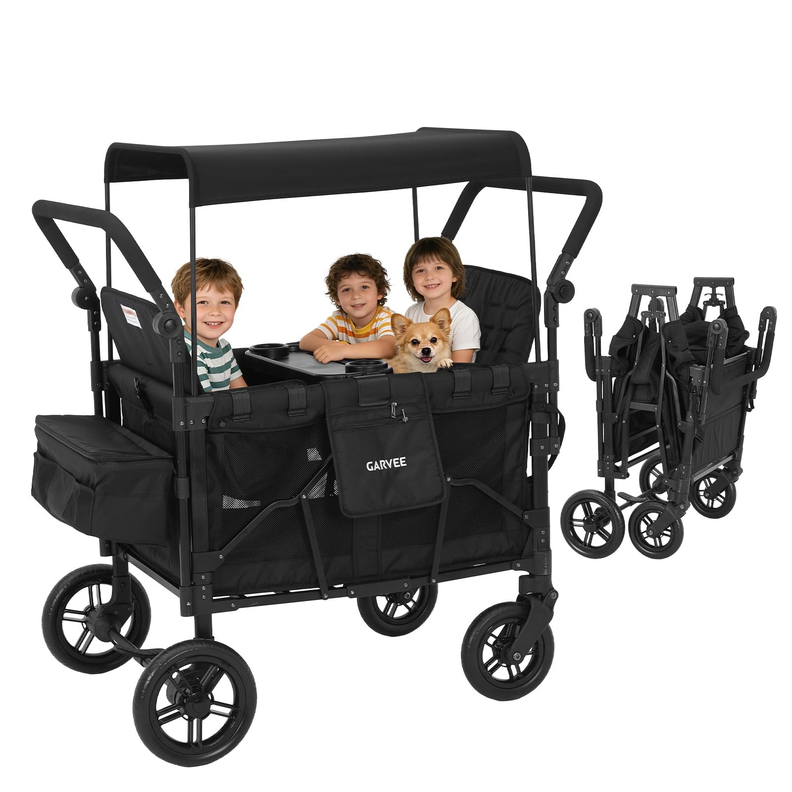 4 Seater Stroller Wagon Premium Quad Stroller Wagon for 4 Kids Adjustable Push