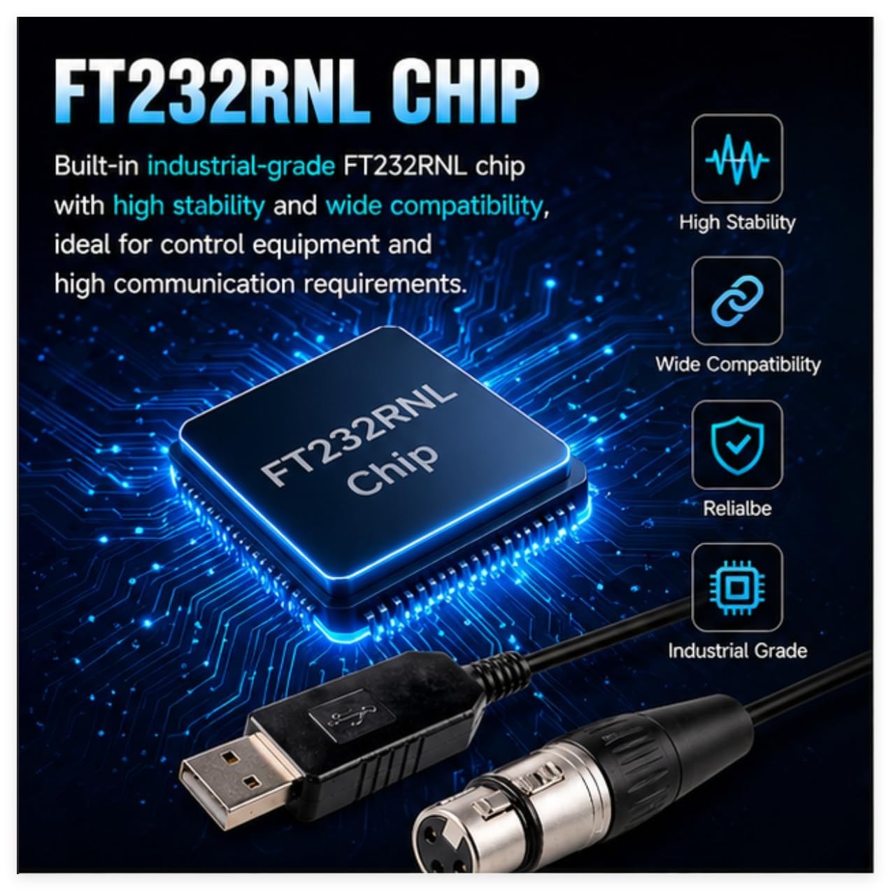 USB to Interface Cable FT232RNL DMX Controller Adapter 3 Pin XLR DMX Cable fo...