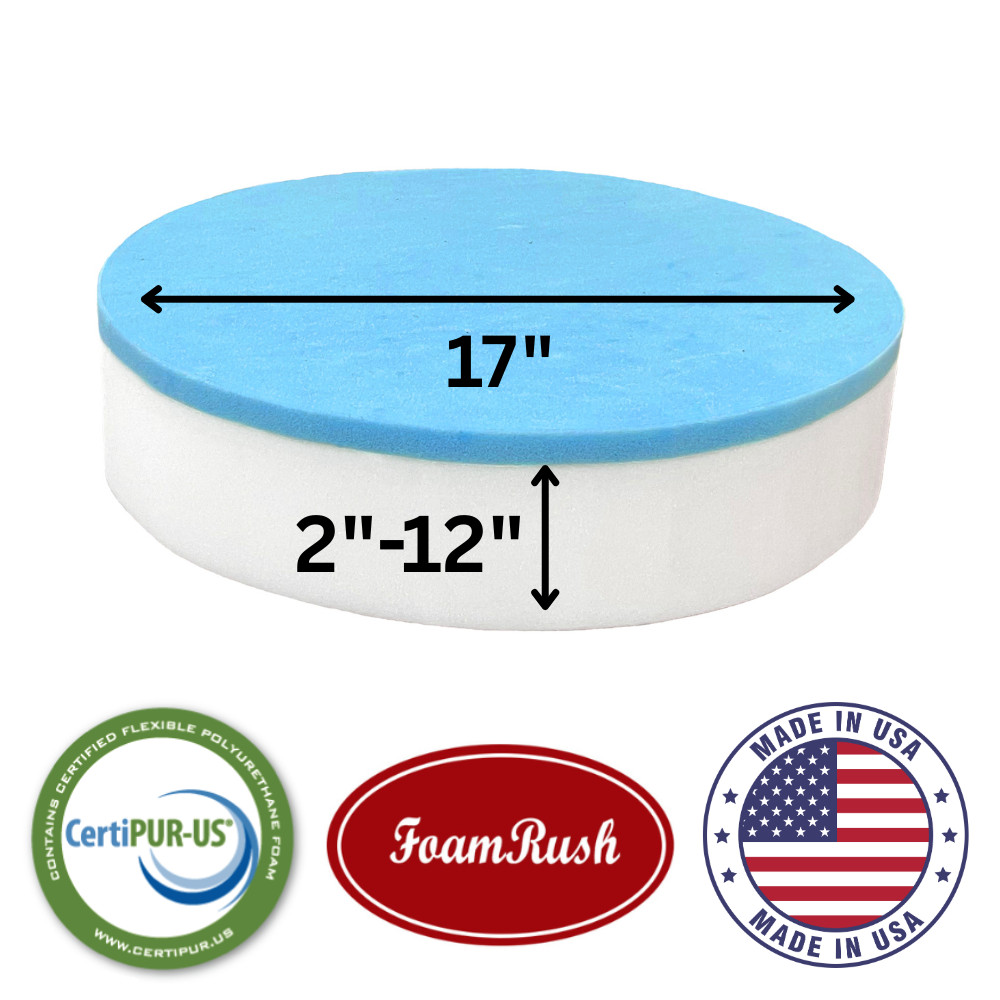 FoamRush 17" x 17" Diameter Round Gel Memory Foam Cushion Bar Stool Medium Firm
