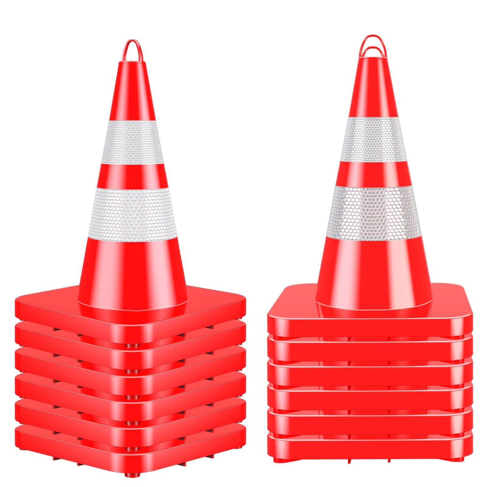 Traffic Safety Cones 28'' for Parking 12 Pack Reflective Collar Flexible PVC