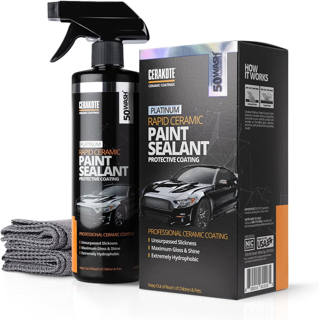 CERAKOTE® Rapid Ceramic Paint Sealant Spray for Cars, 14 oz kit | Hydrophobic...