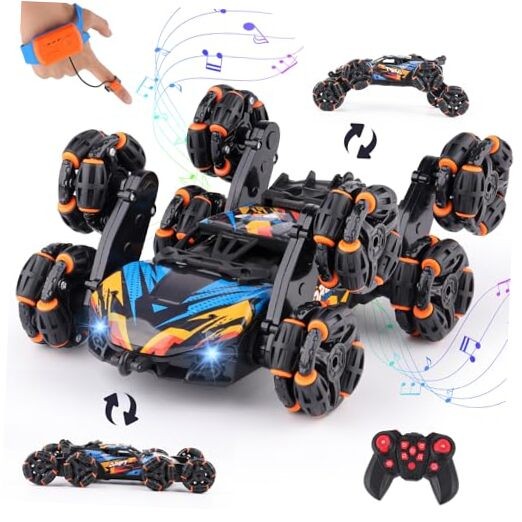 Cool 8 Wheels Hand Controlled rc Stunt Car Toys, Gesture Sensing Blue 8 Wheel