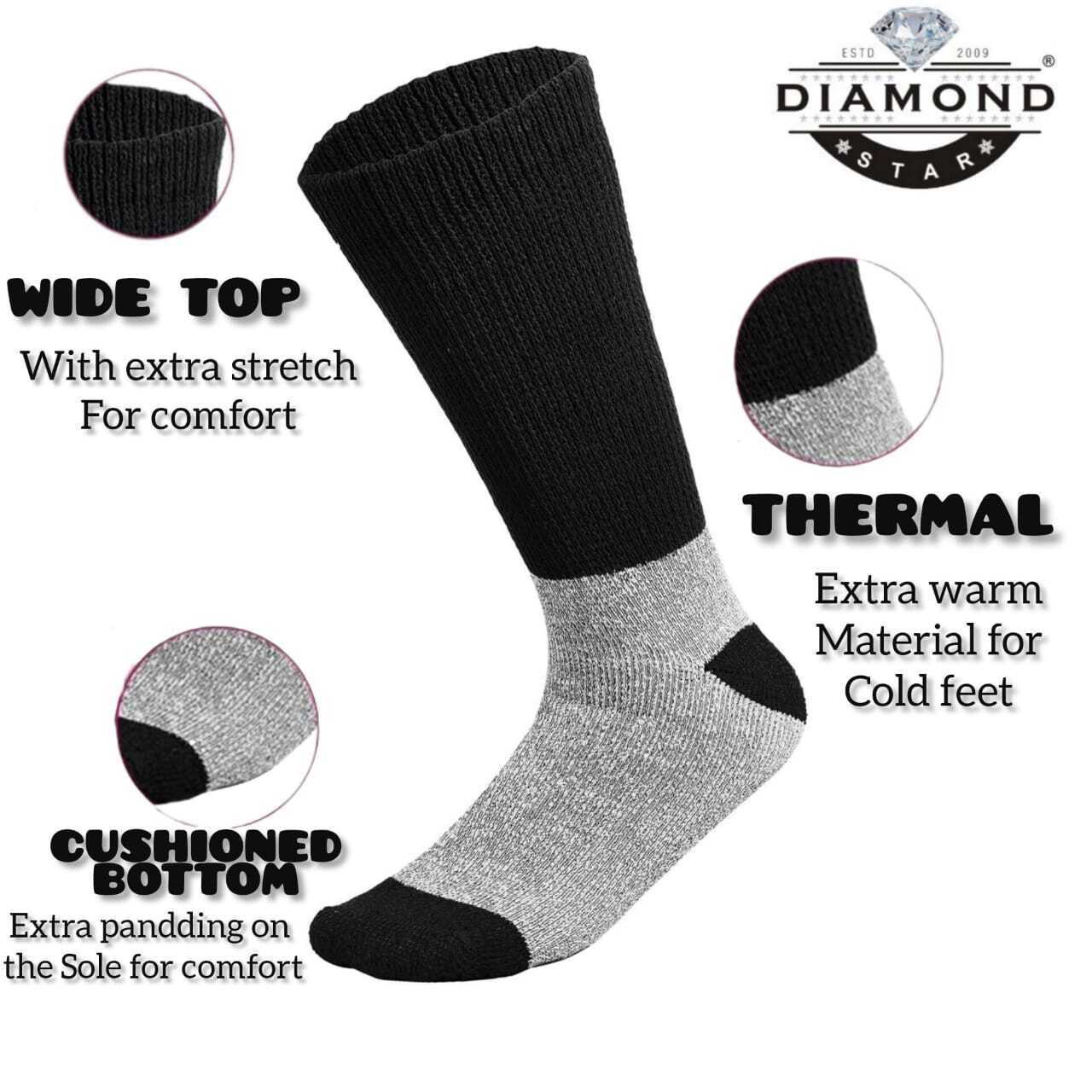 3-12 Pairs Men's Thermal Diabetic Socks Thick Warm Winter Non-Binding Crew Socks
