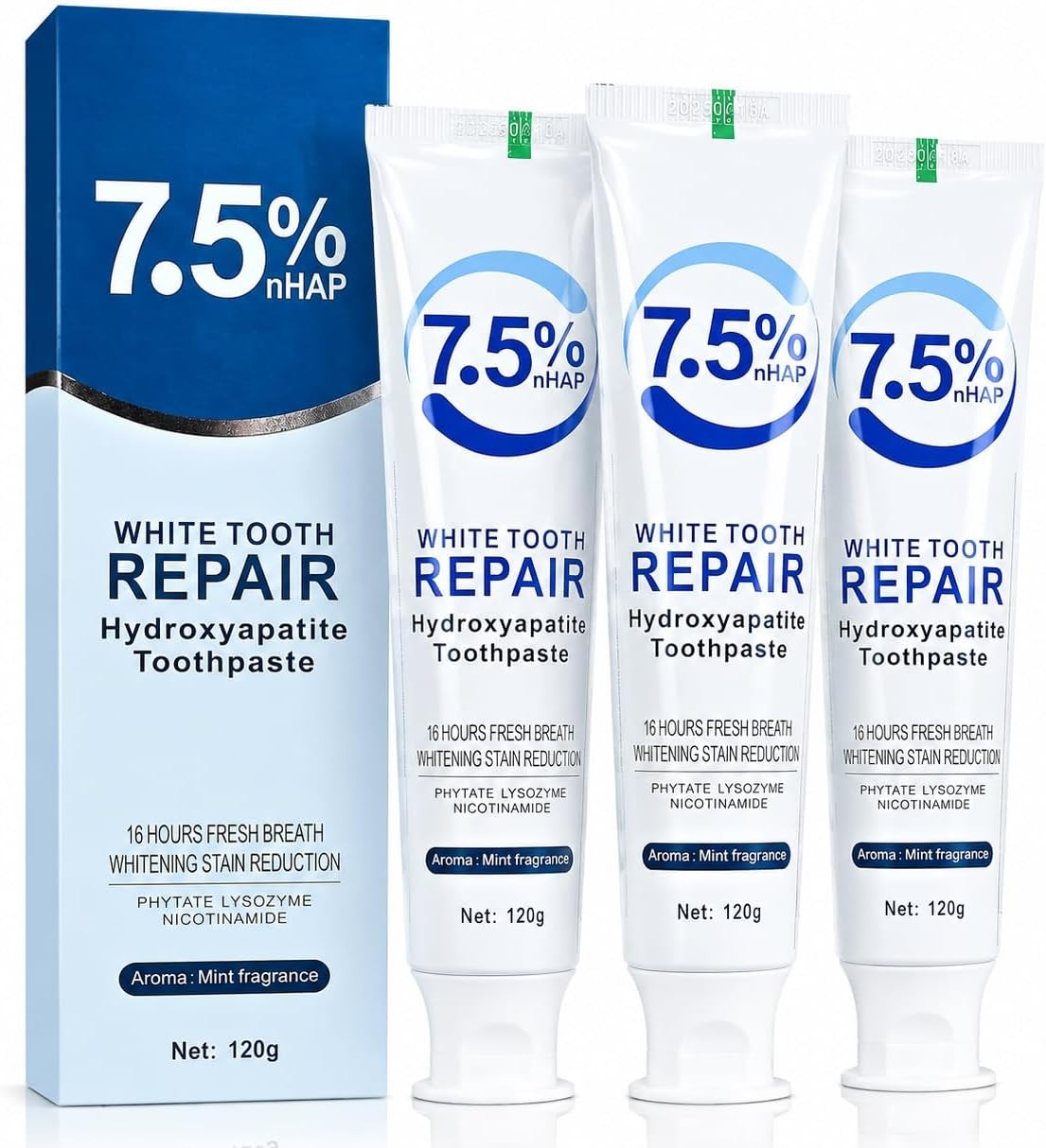 3 Pack Hydroxyapatite Toothpaste Enamel Protection Fresh Breath Mild Mint (79 ch