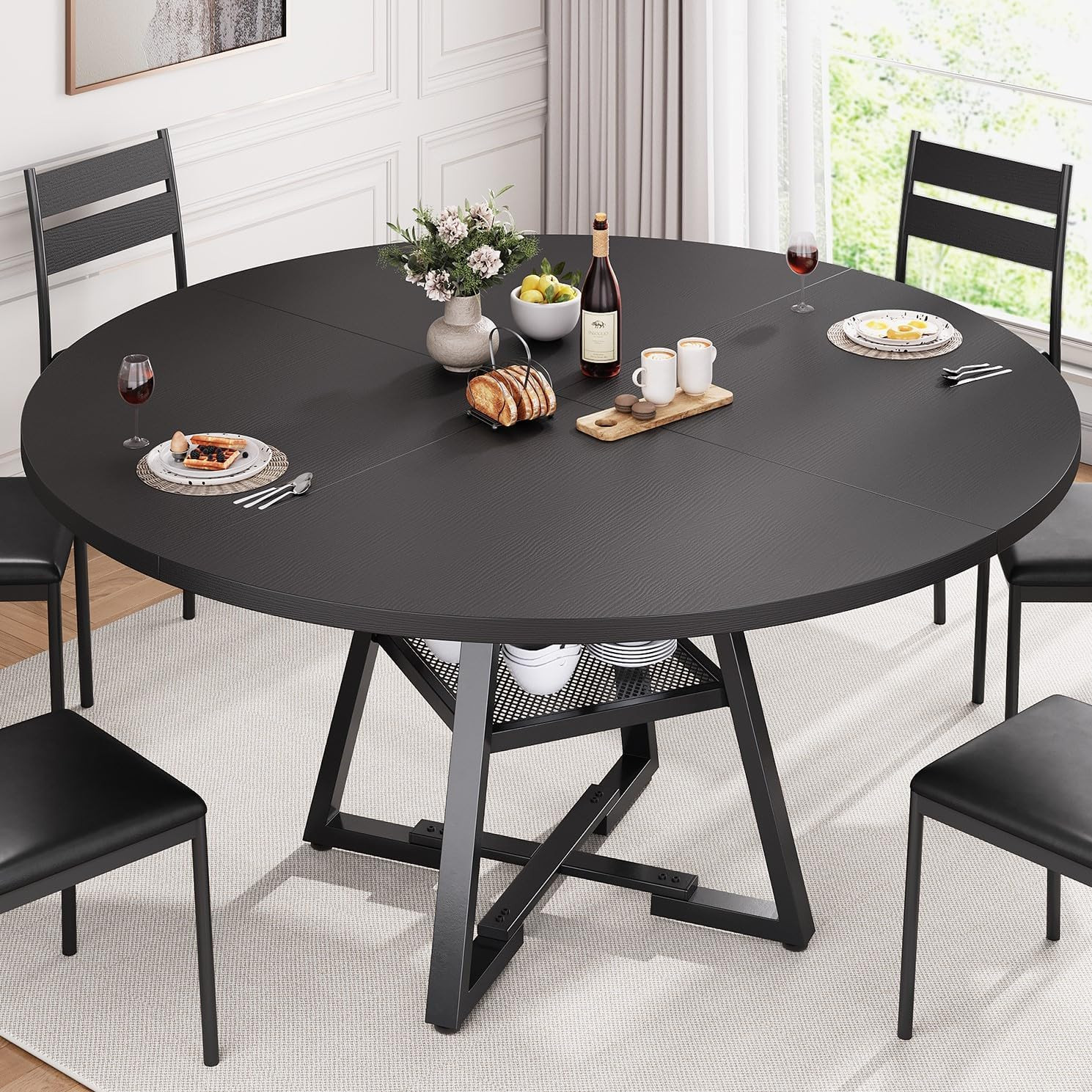 51'' round Dining Table,Kitchen Dining Room Circle Dinner Pedestal Table,Space S