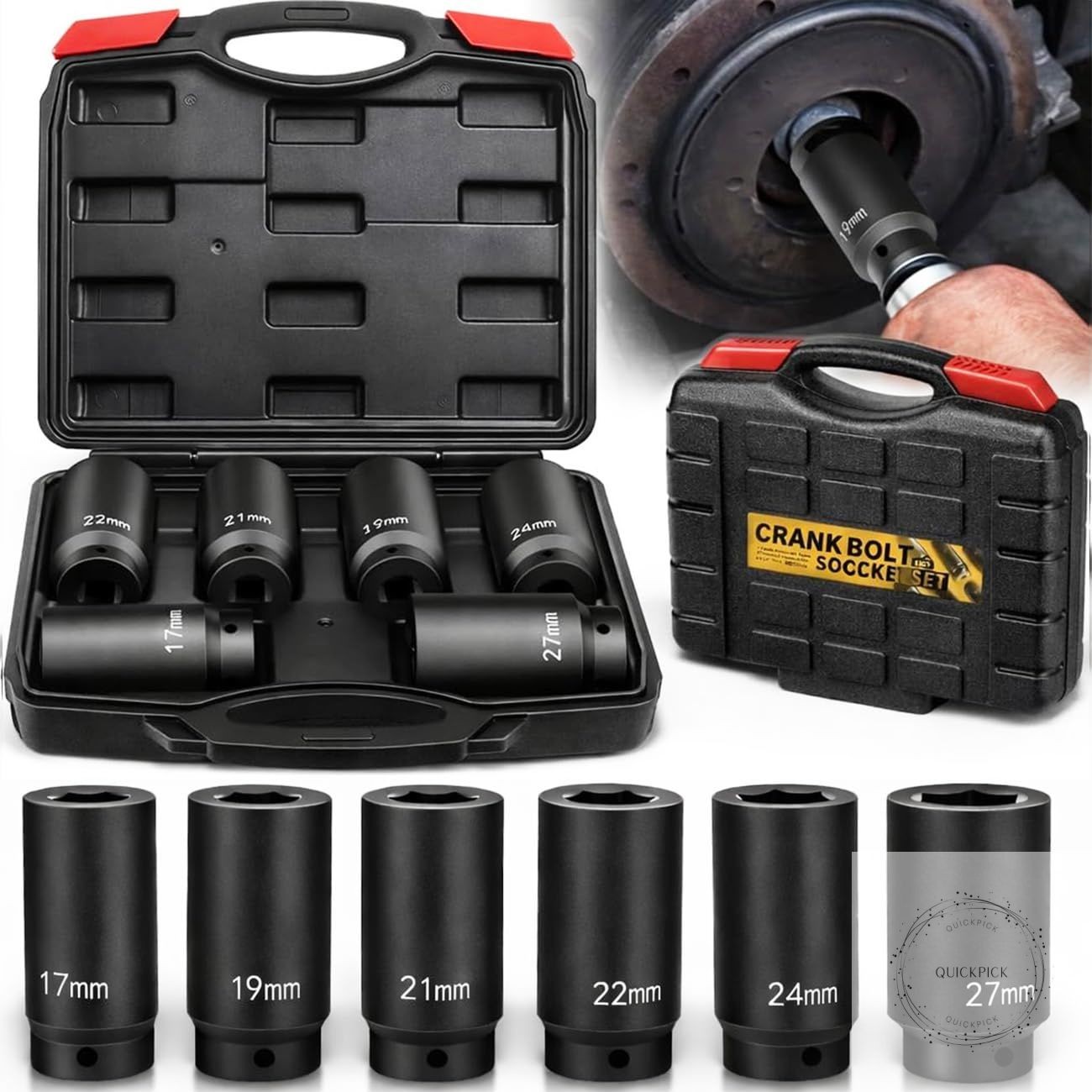 1/2’’ Drive Weighted Crank Bolt Socket Set, 17MM, 19MM, 21MM, 22MM, 24MM, 27MM