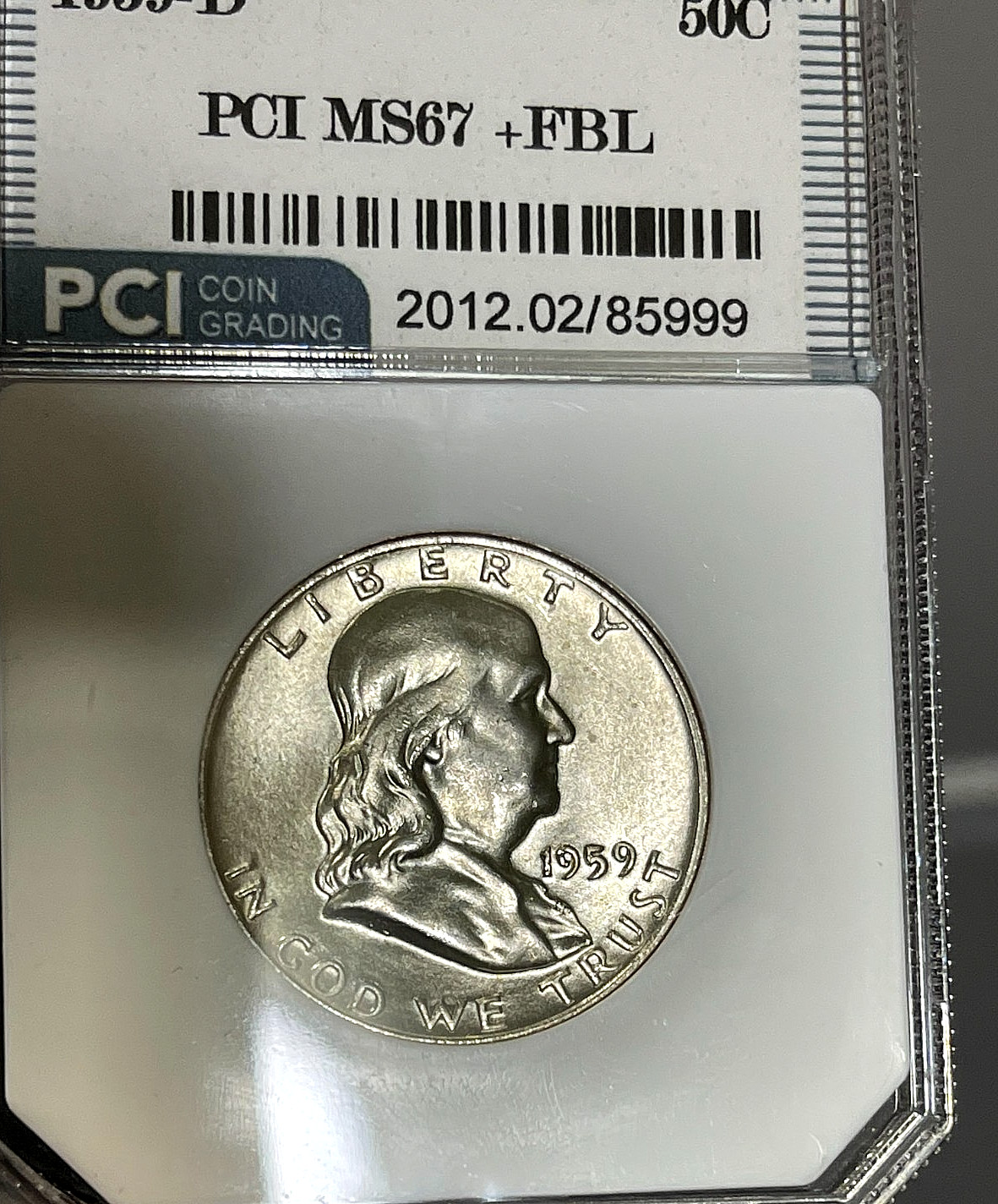 1959 D Franklin Half Dollar Slabbed High Grade Full Bell Lines