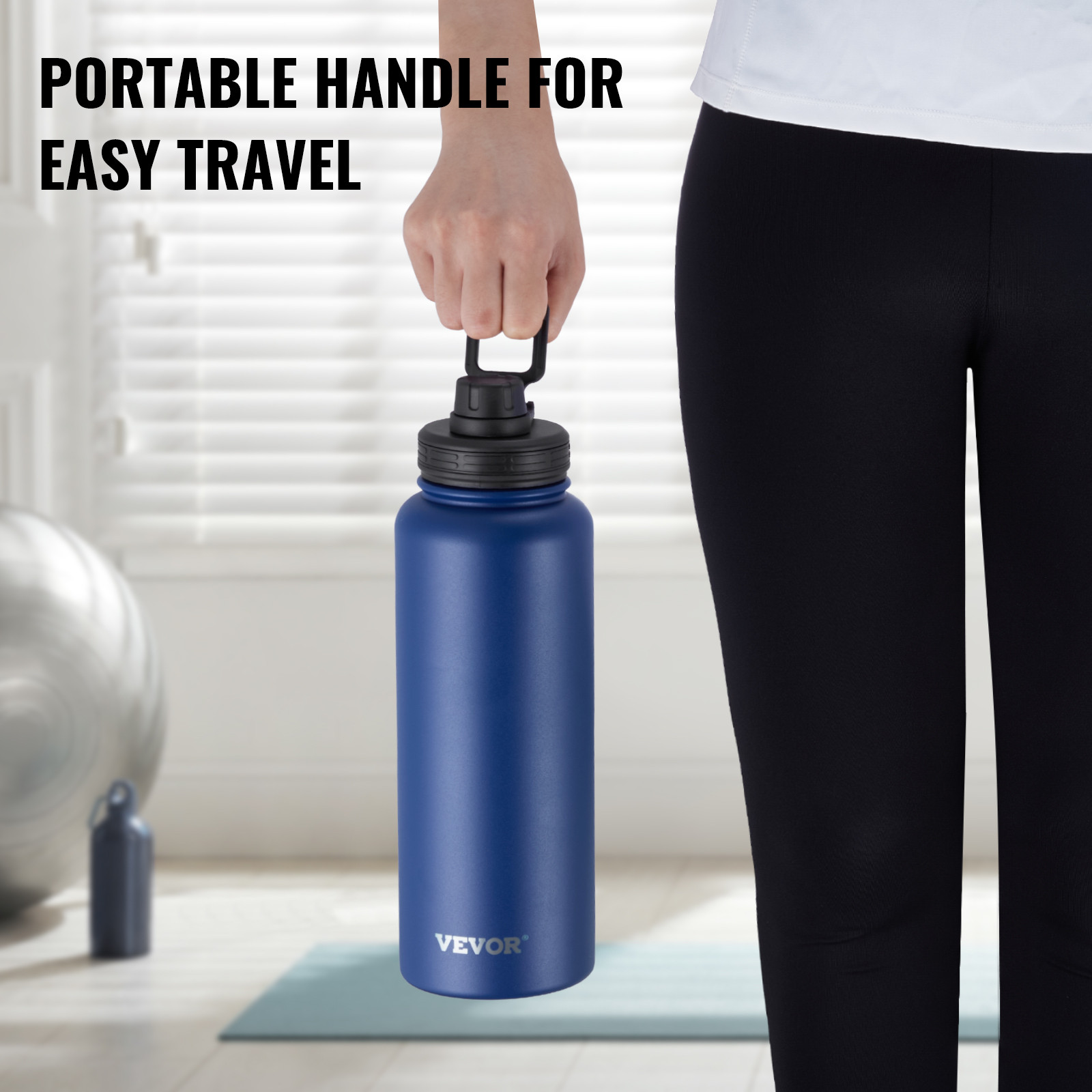 VEVOR 40 oz Insulated Water Bottle Stainless Steel with Wide Mouth Lid Blue