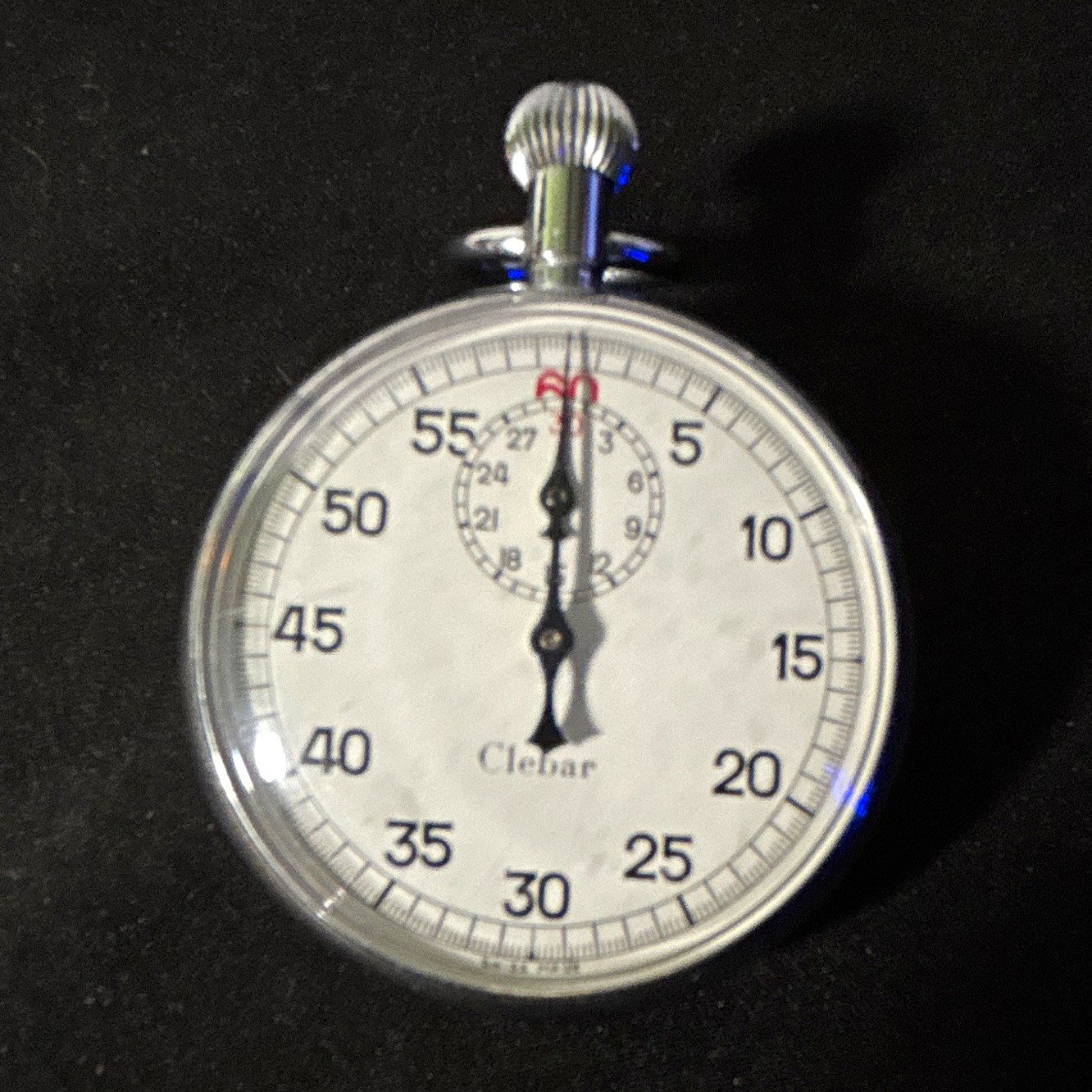 50’s-60’s Clebar Silver Metal Analog Stopwatch Timer. Works as it should!