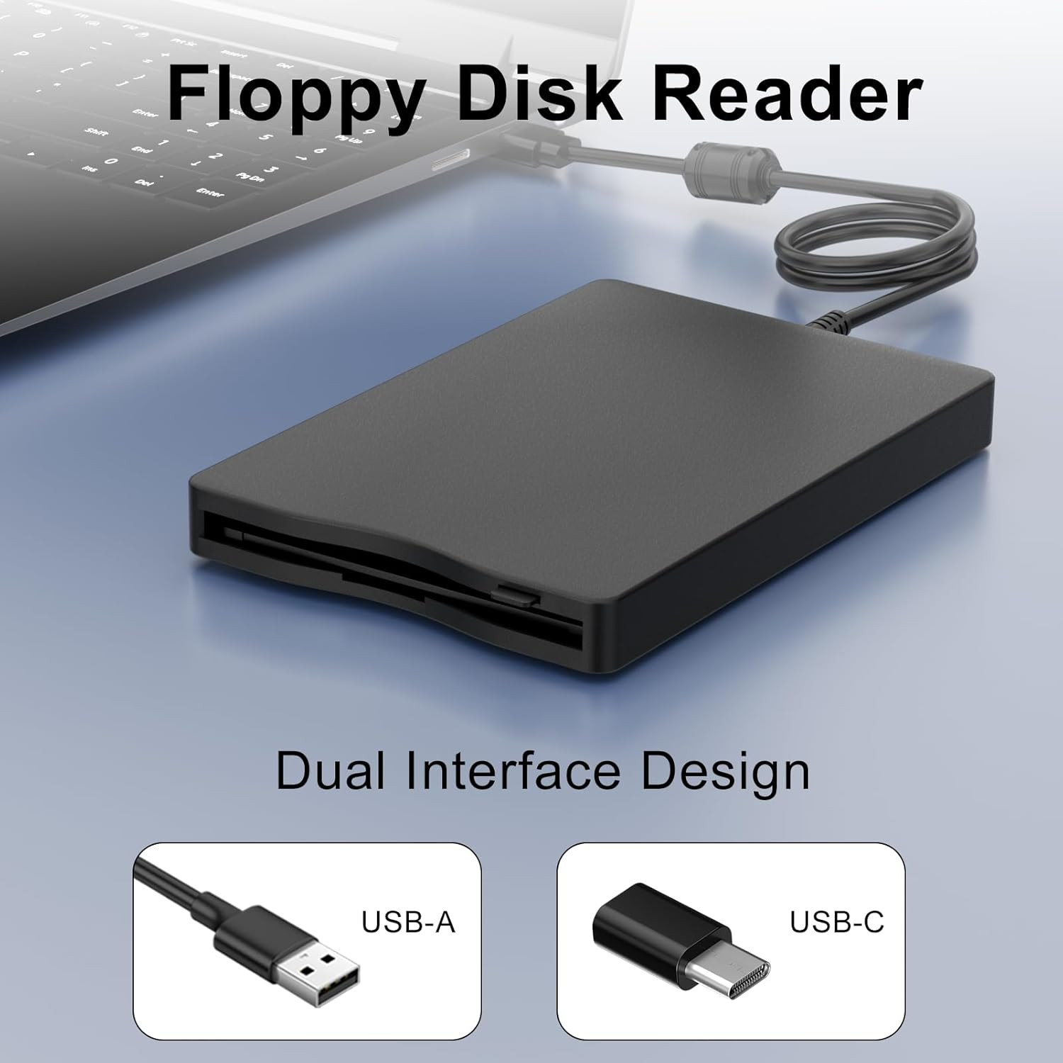 Yaeonku Floppy Disk Reader,External Floppy Drive, 3.5" USB &Type C Floppy Disk R
