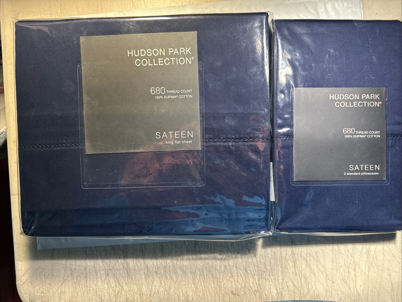 Hudson Park Collection Supima Cotton 680TC Sateen(King Flat Sheet Sz & 2 Pillows