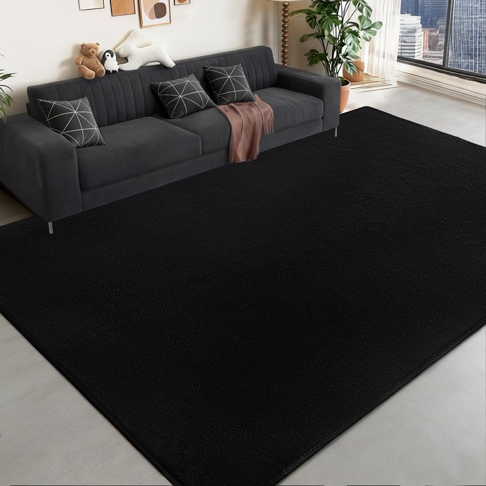 Large Area Rugs for Bedroom Living Room - 6x9 Feet Ultra Soft Black Rug Thick...
