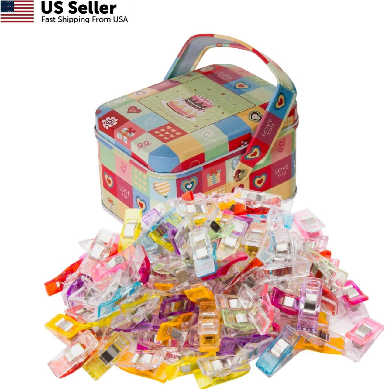 Sewing Clips with Tin Box, 100 Pcs Assorted 2.5x0.8x1.3 Centimeters,