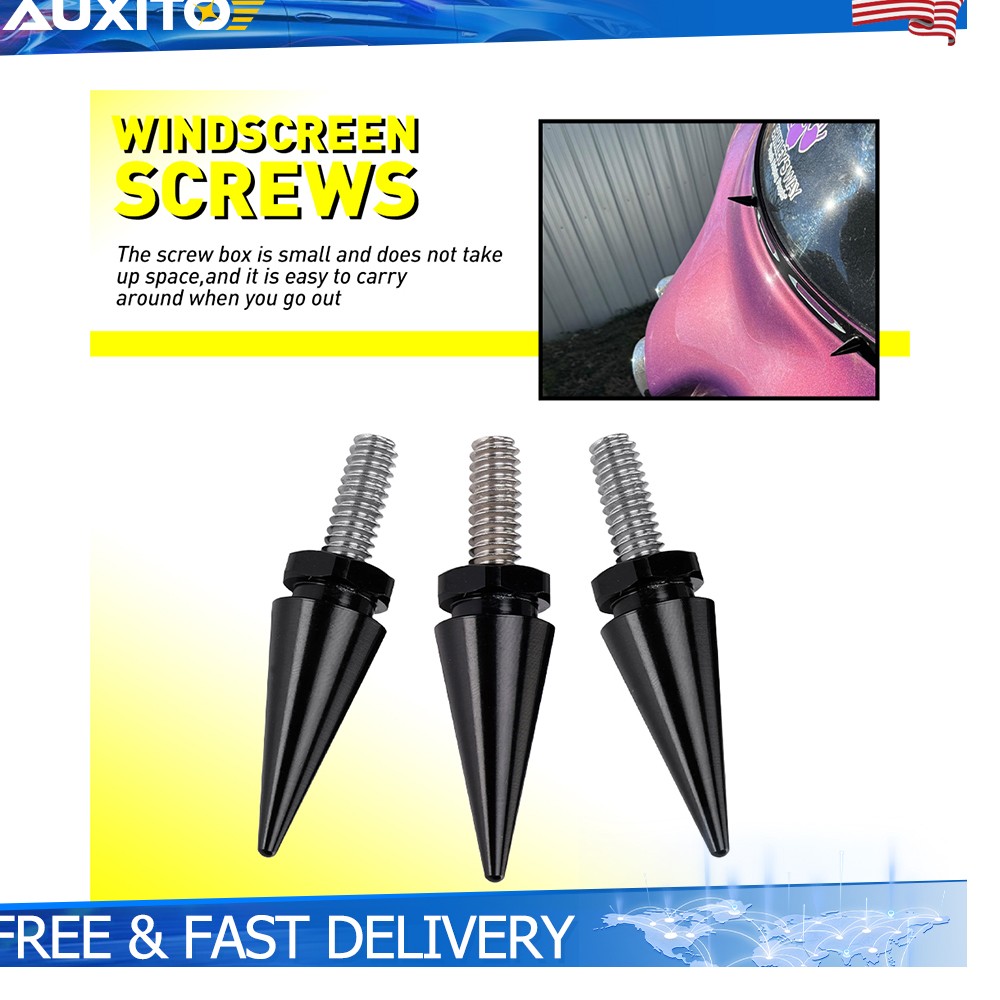 3Pcs Black Windshield Spike Screws Fit Harley Street Electra Glide 1996-2013