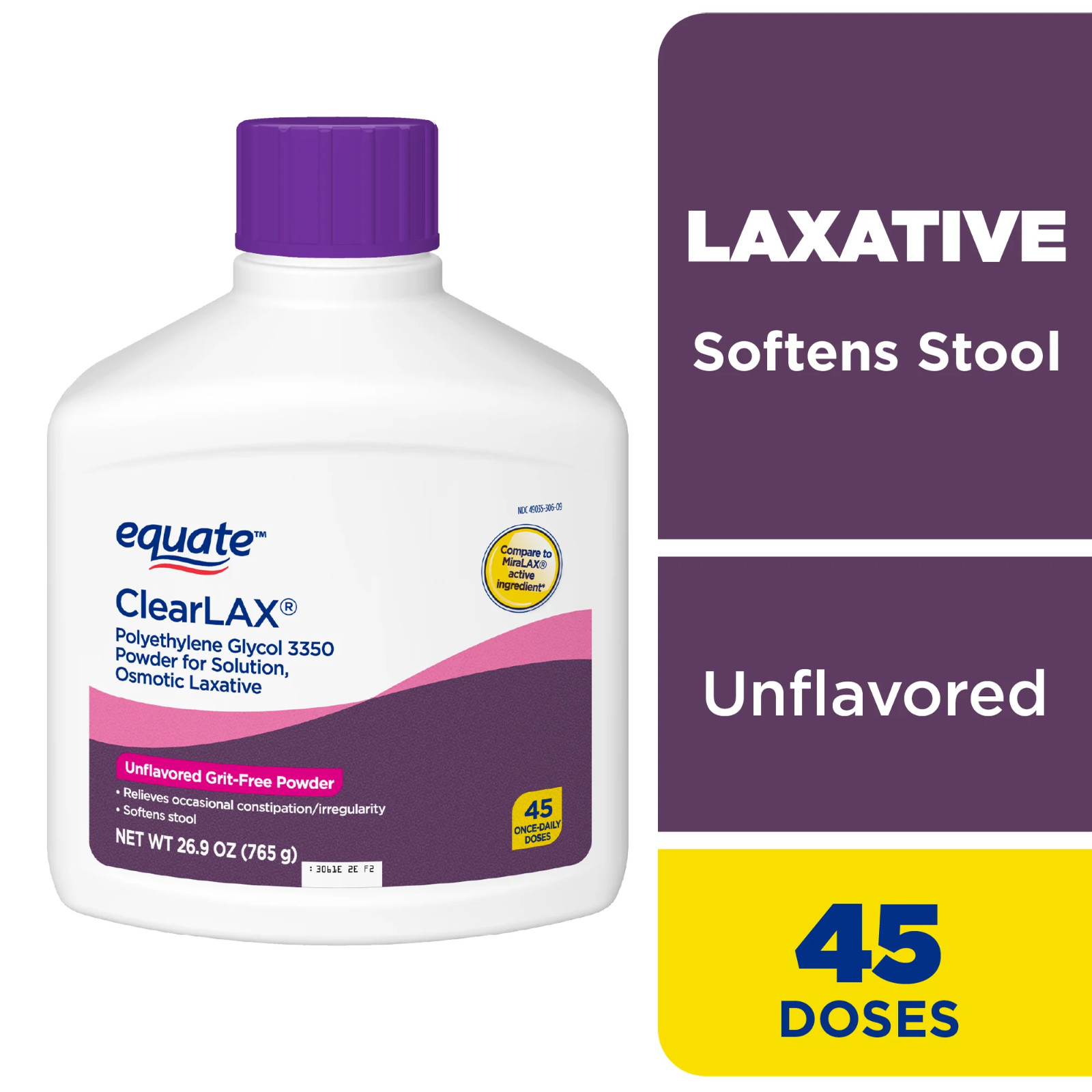 ​​Equate Polyethylene Glycol 3350 - 26.9oz (45 Doses), MiraLAX Generic​
