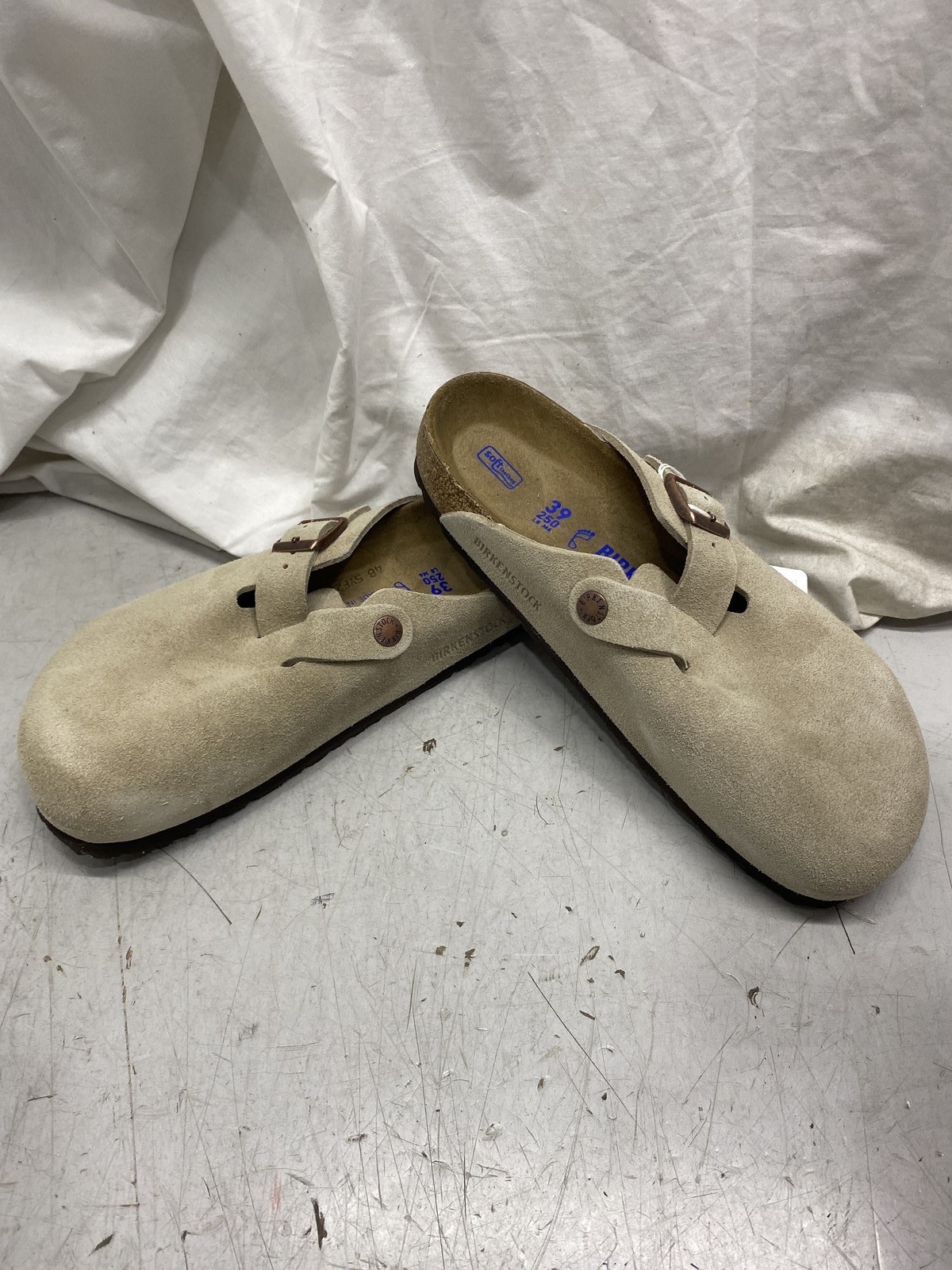 Birkenstock Boston BS Slide On Shoes US W8/M6 Taupe Soft Bottoms