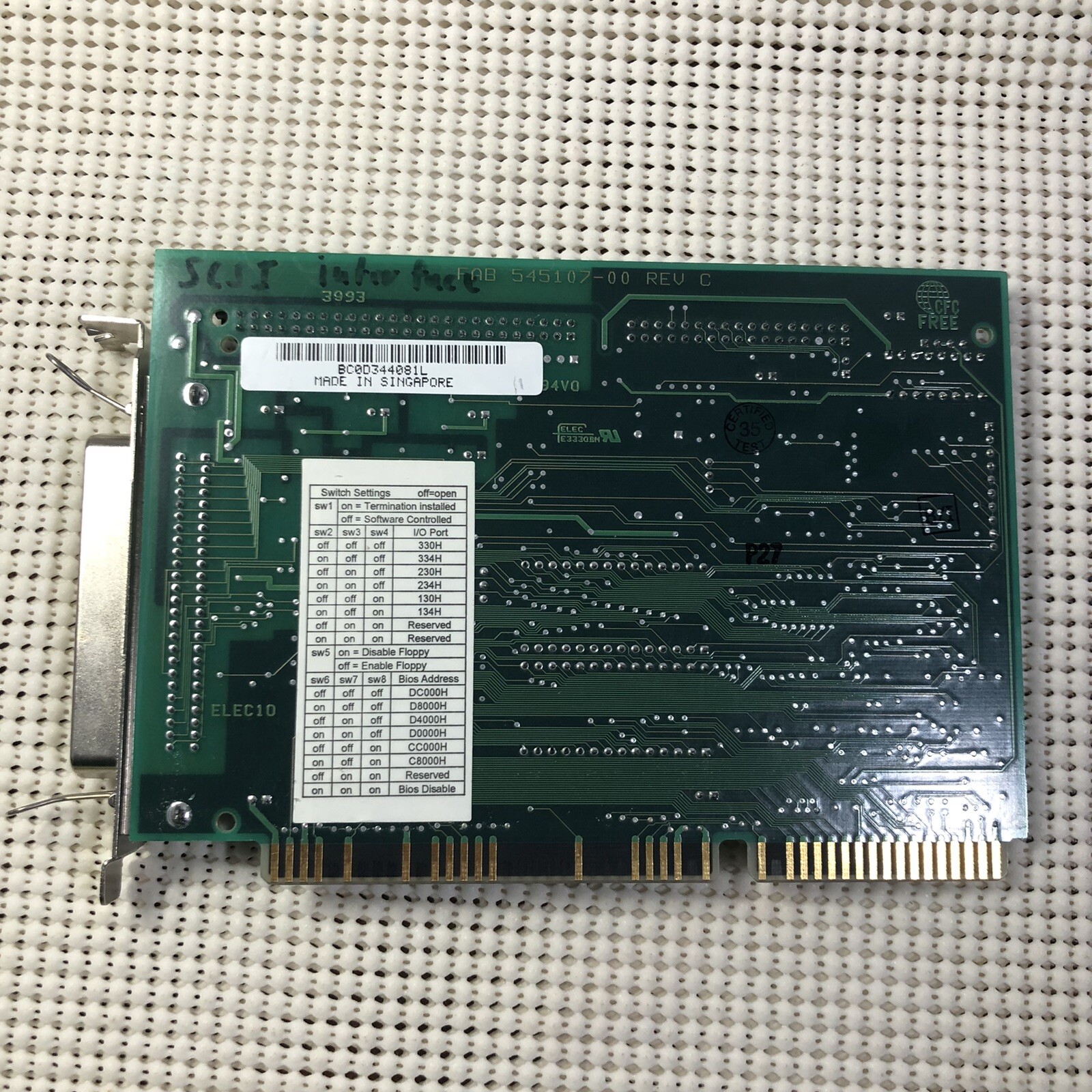 Adaptec AHA 1542CF/1540CF ISA to SCSI Host Adapter / floppy controller Untested