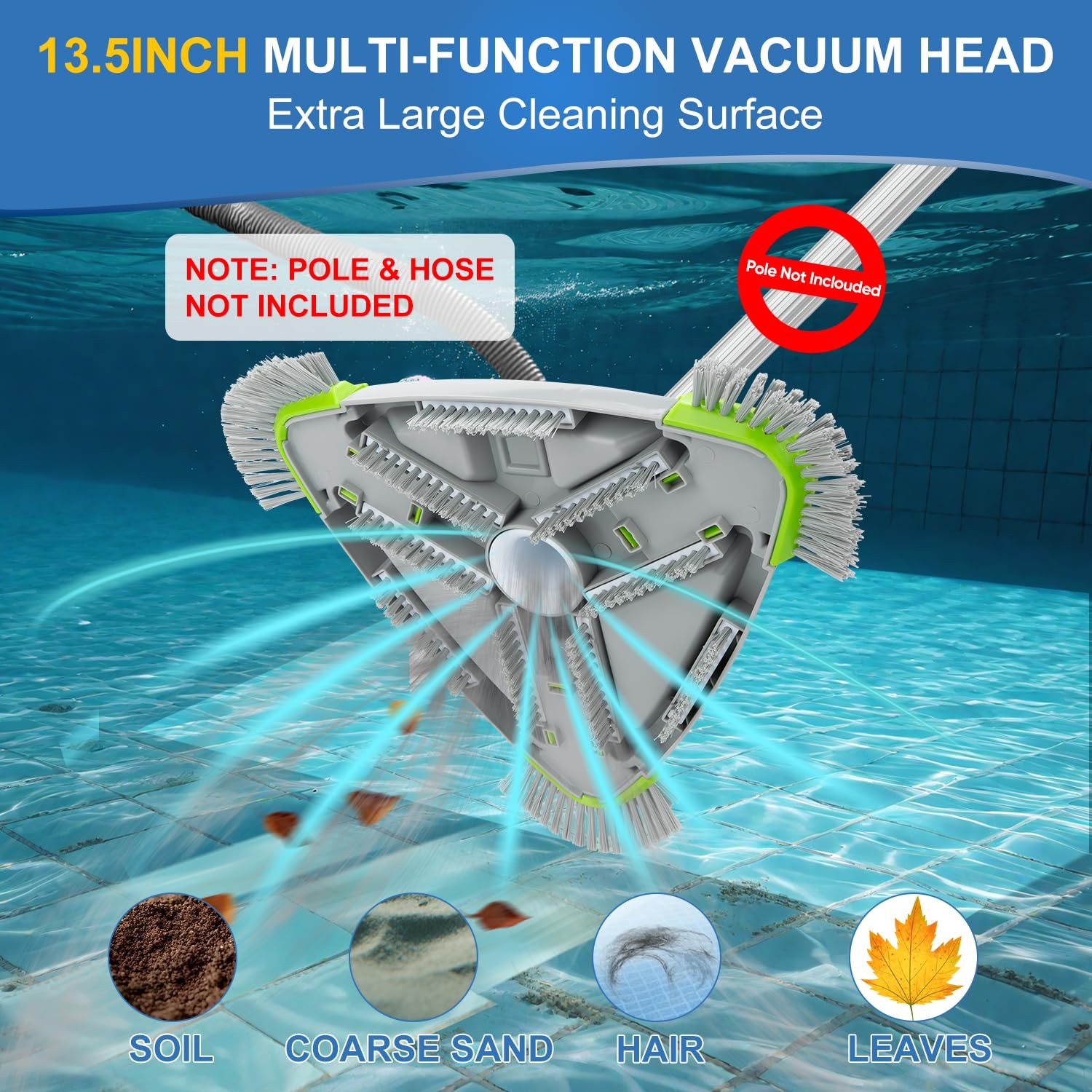 Weighted Triangular Pool Vacuum Head with Side Brushes for Inground & Above