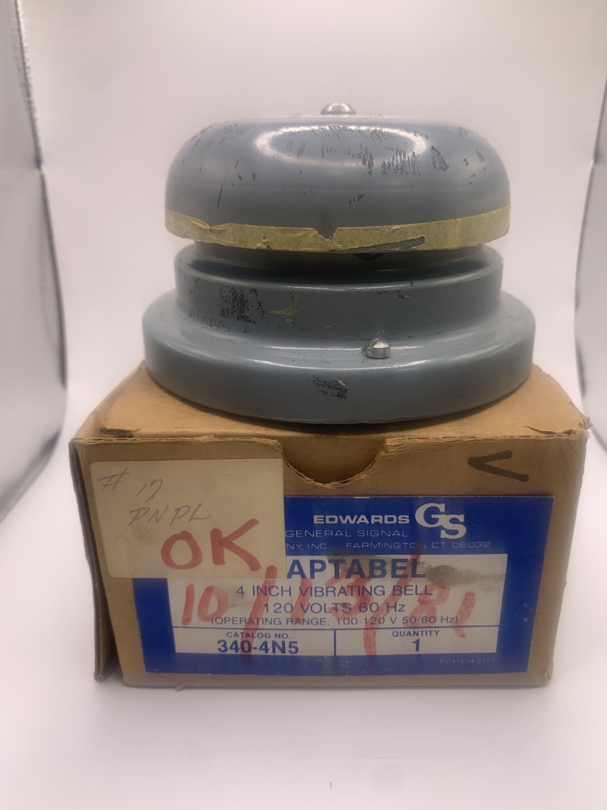 Edwards 340-4N5 4in Vibrating Bell, 120V 60hz, Continuous, USED