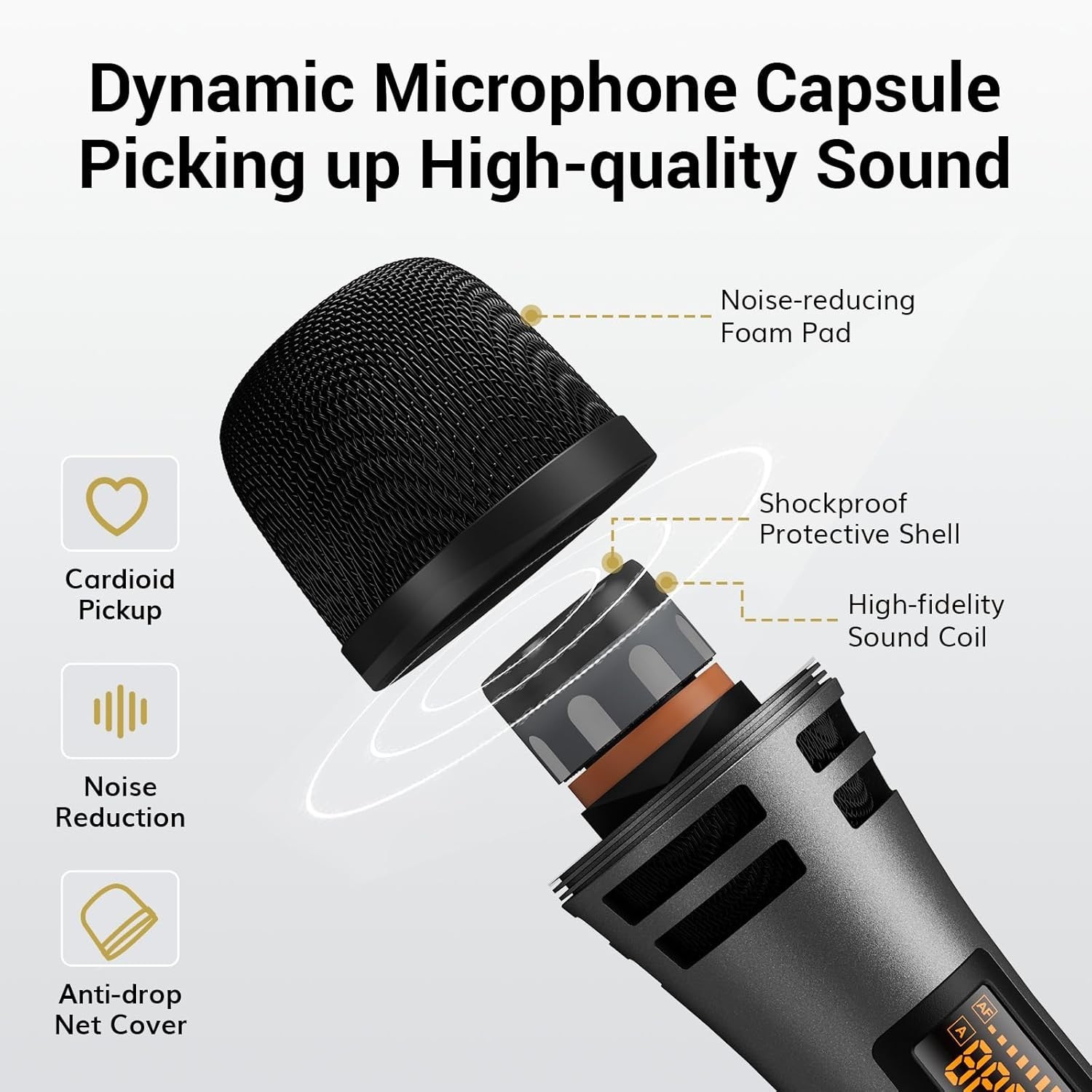 Wireless Microphone System - 4 Handheld Mics, 200ft Range for Karaoke Events