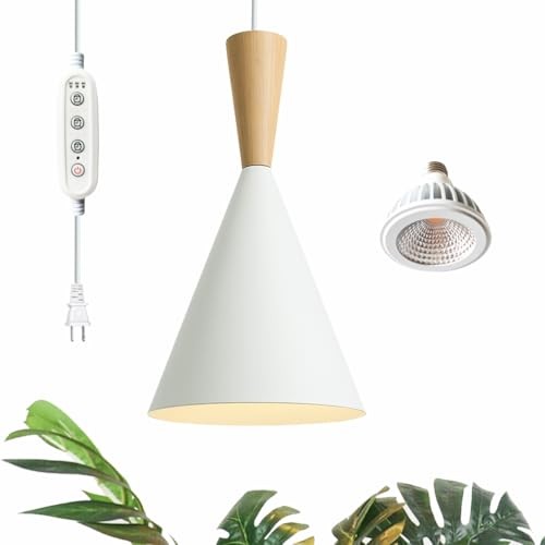 Hanging Grow Lights for Indoor Plants, Full Spectrum, with Timer and White