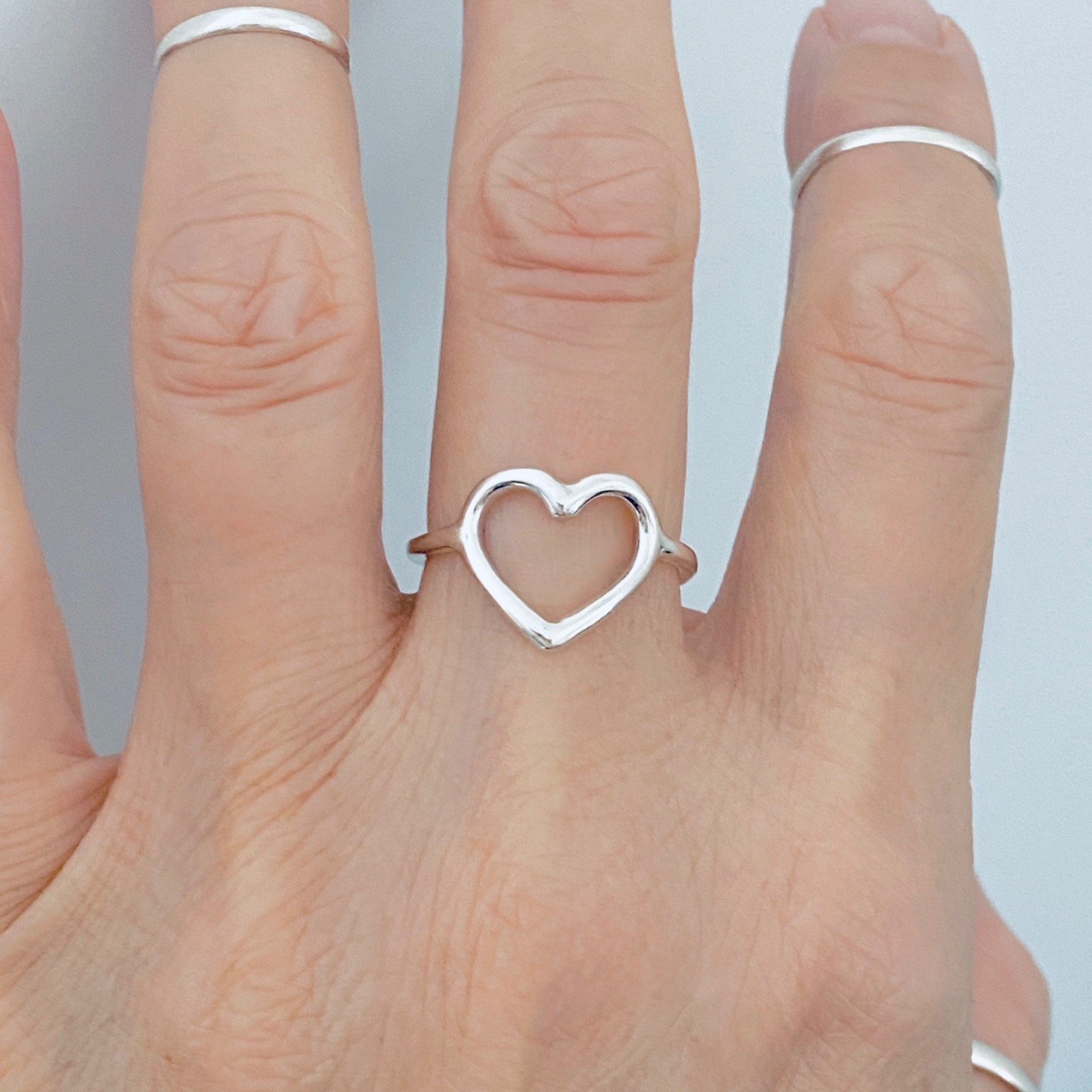 Sterling Silver Open Heart Ring, Silver Rings, Love Mom Gifts, Jewelry Hearts
