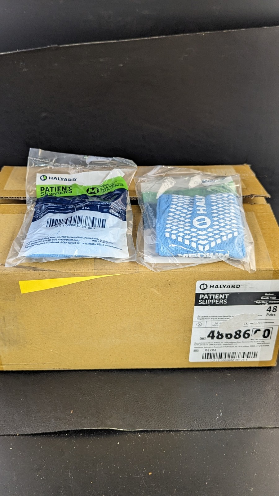 Case Of 48 Pair  Halyard Patient Slippers 46686 Blue Size Medium