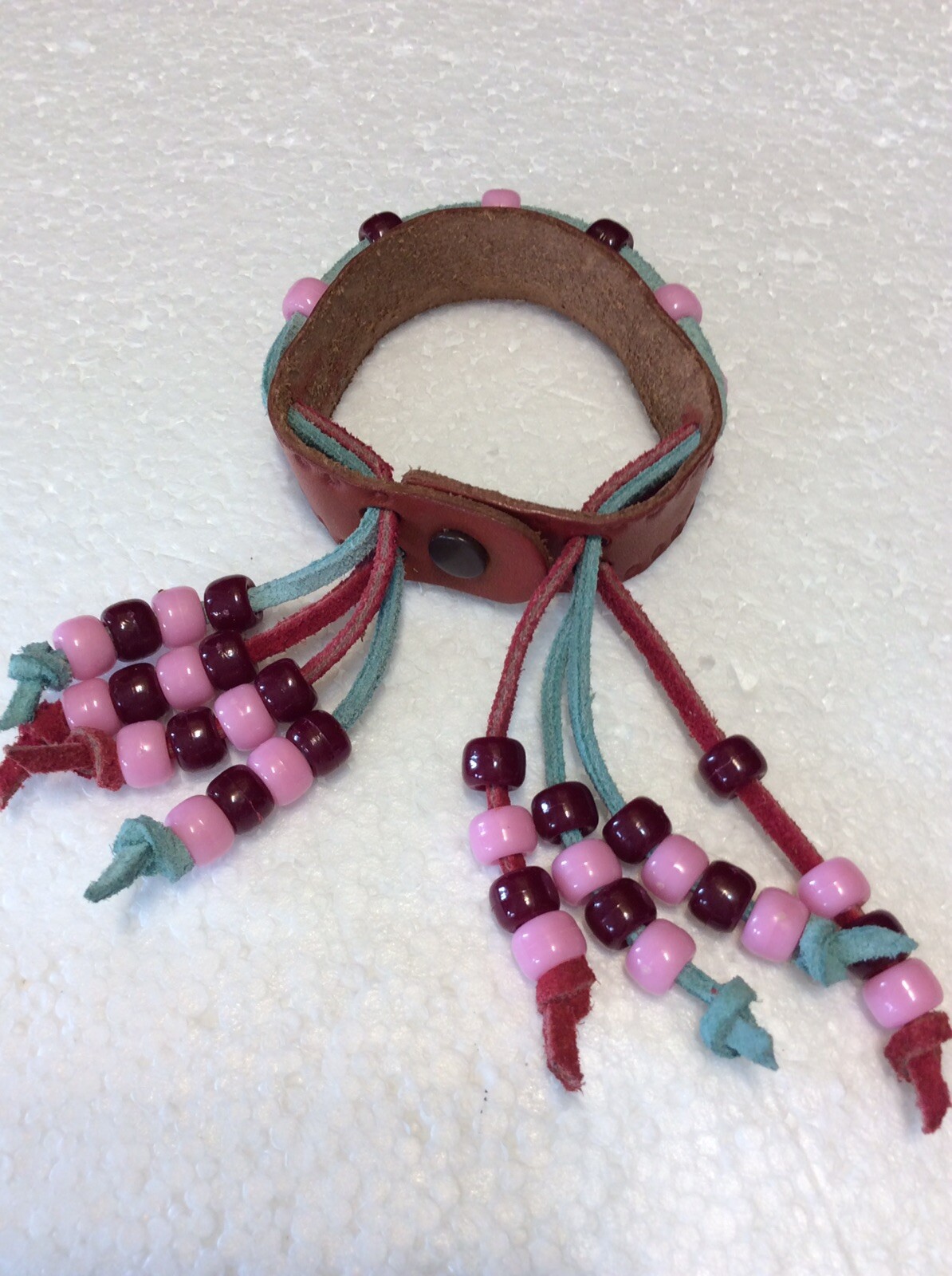 HANDMADE Boho Leather Bracelet Band Cuff W/ Beads NEW