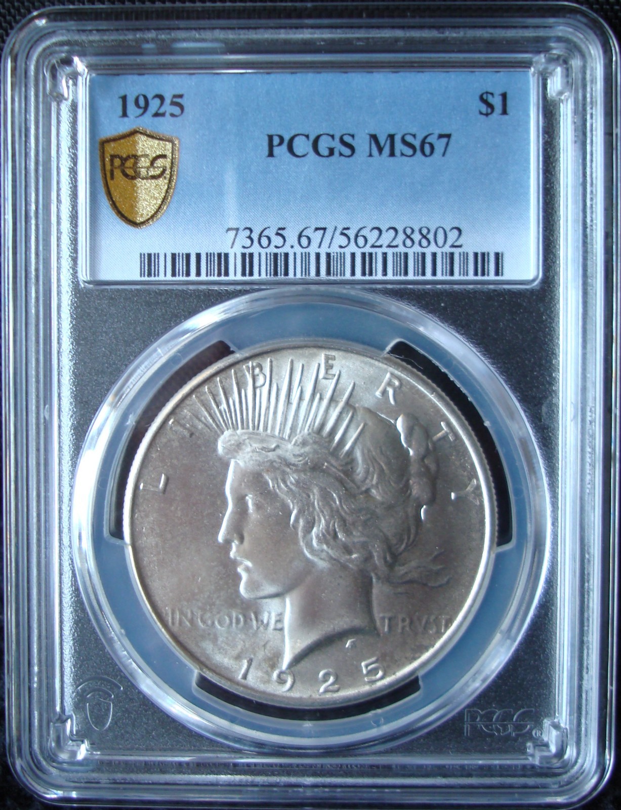 1925 Peace Silver Dollar - PCGS MS 67 - Gold Shield