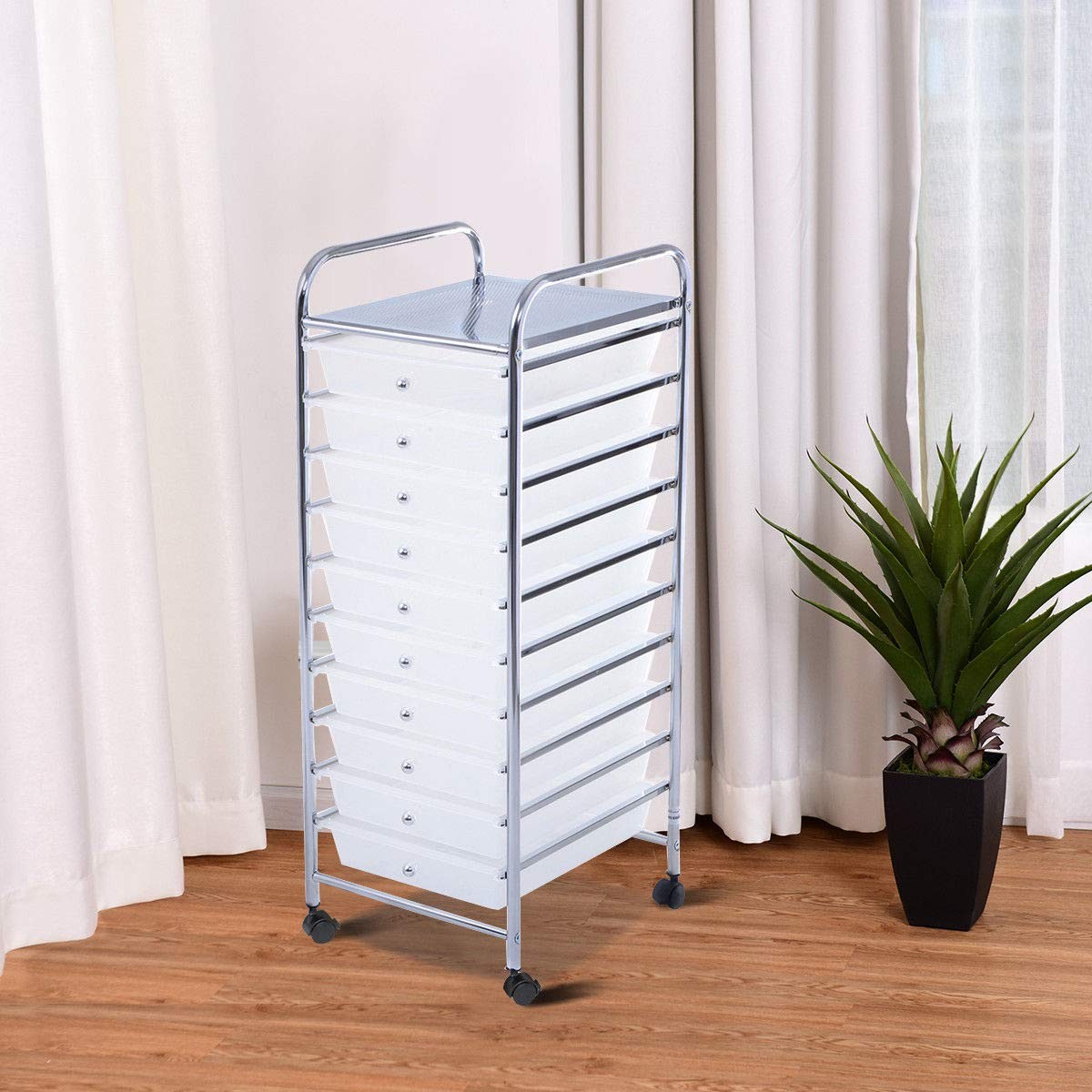 Giantex 10-Drawer Rolling Storage Cart Organizer Office School Clear