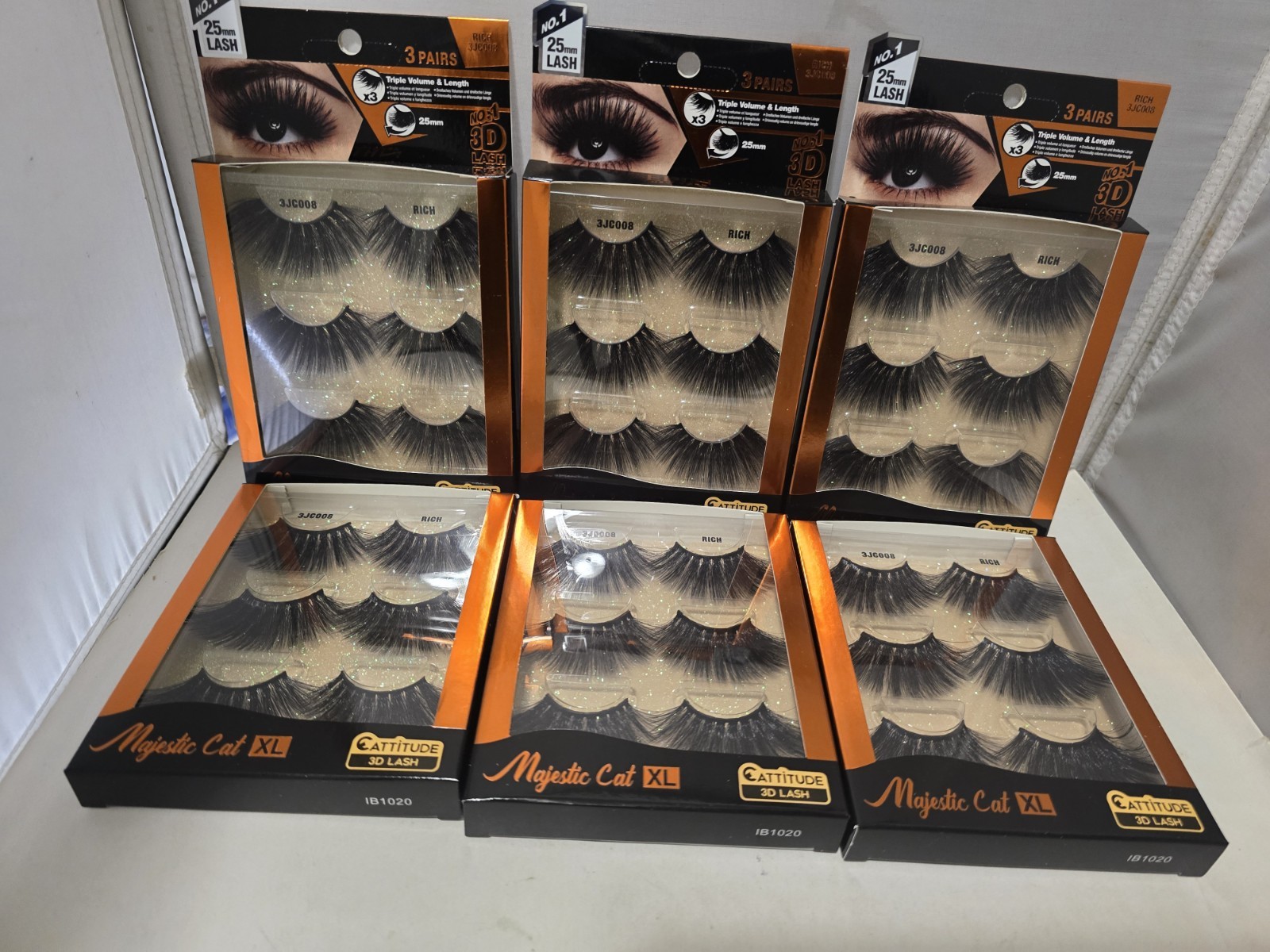 Lot Of 6×3 Pairs Of Majestic Cat NO 1 3D Lashes XL Triple Volume & Length