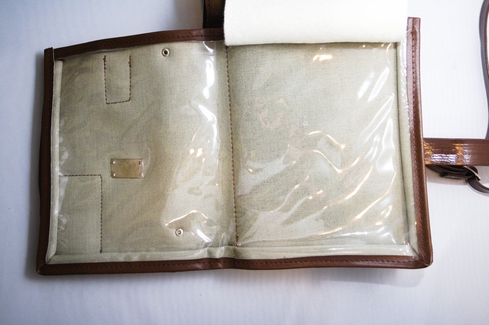 Original Surplus East German NVA Brown Vinyl Map Bag Case with Adjustable Strap