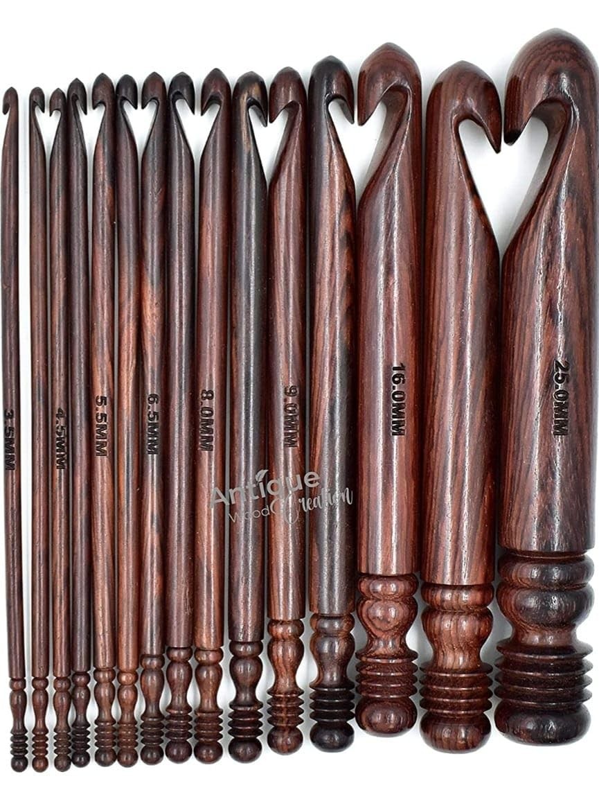 Wooden Crochet Hooks Set of 153.5mm to 25mm  Rosewood Crochet Hooks for Arthr...