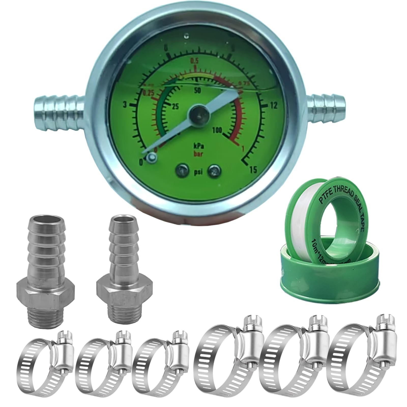 Fuel Pressure Gauge Kit, 0-15psi Glycerin Filled Fuel Pressure Gauge Kit, 1-1...