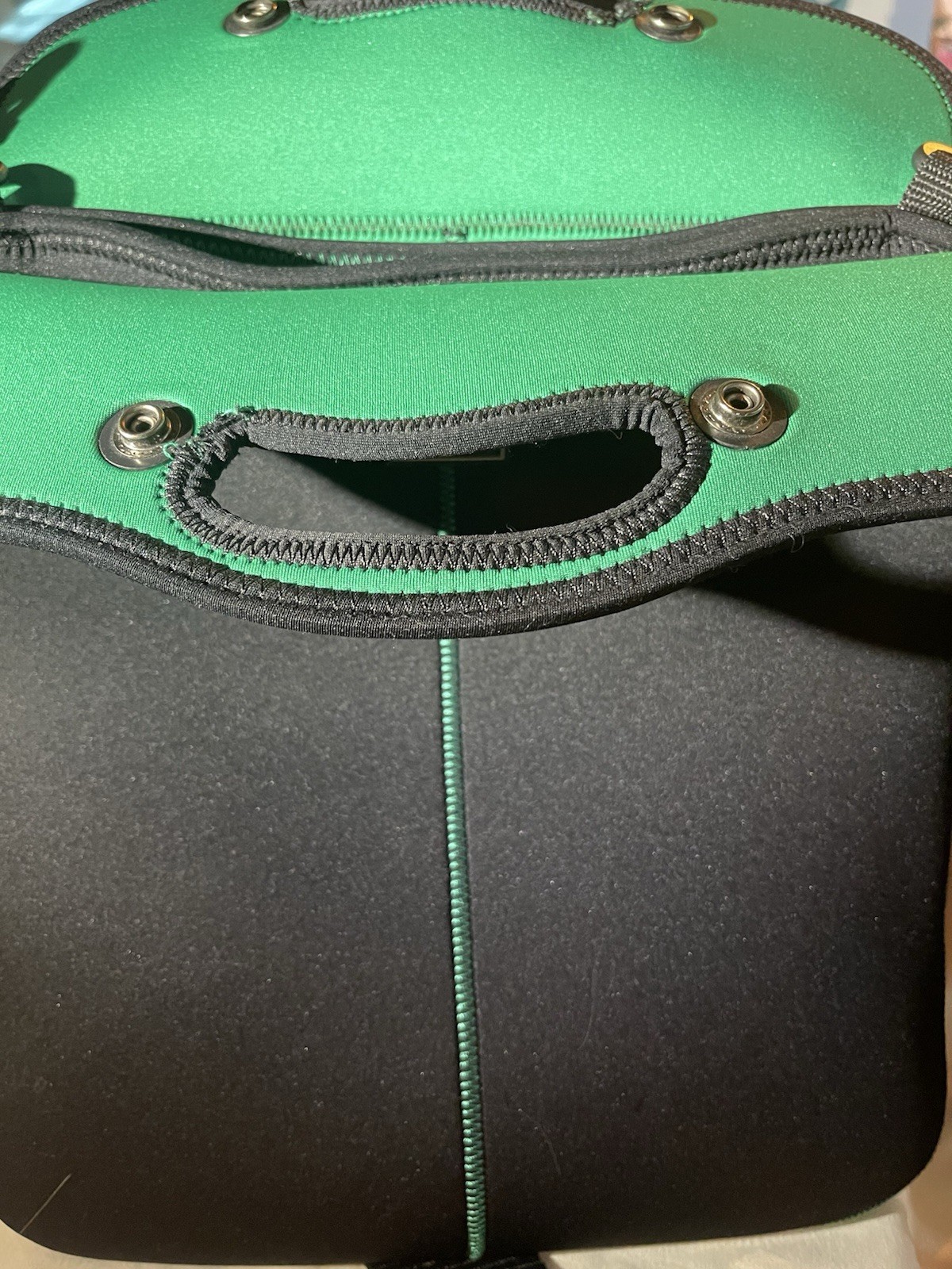 Sharper Image Lap Top, Black/Green.  Straps With Snaps.  Three Compartments.