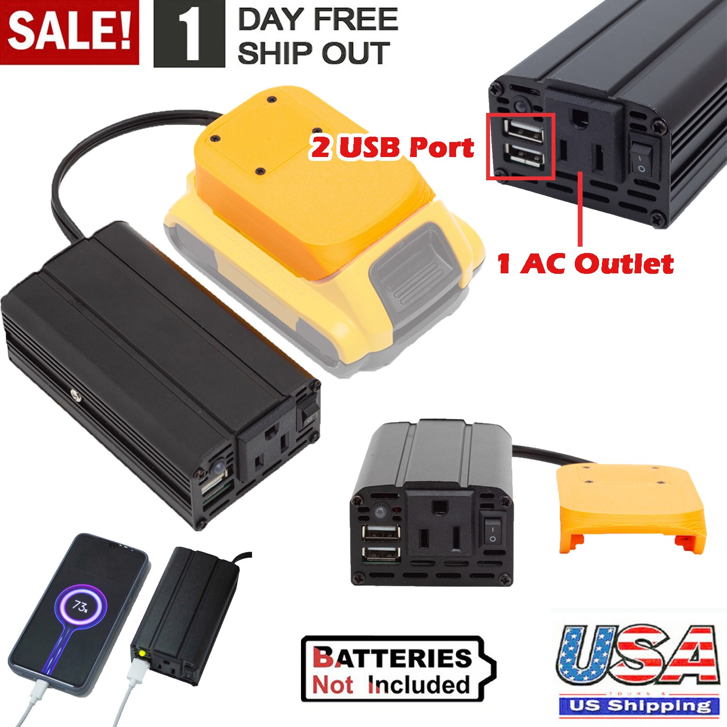 Power Supply Inverter For Dewalt 20V Max Battery to AC 110V/200W Sine Wave NEW
