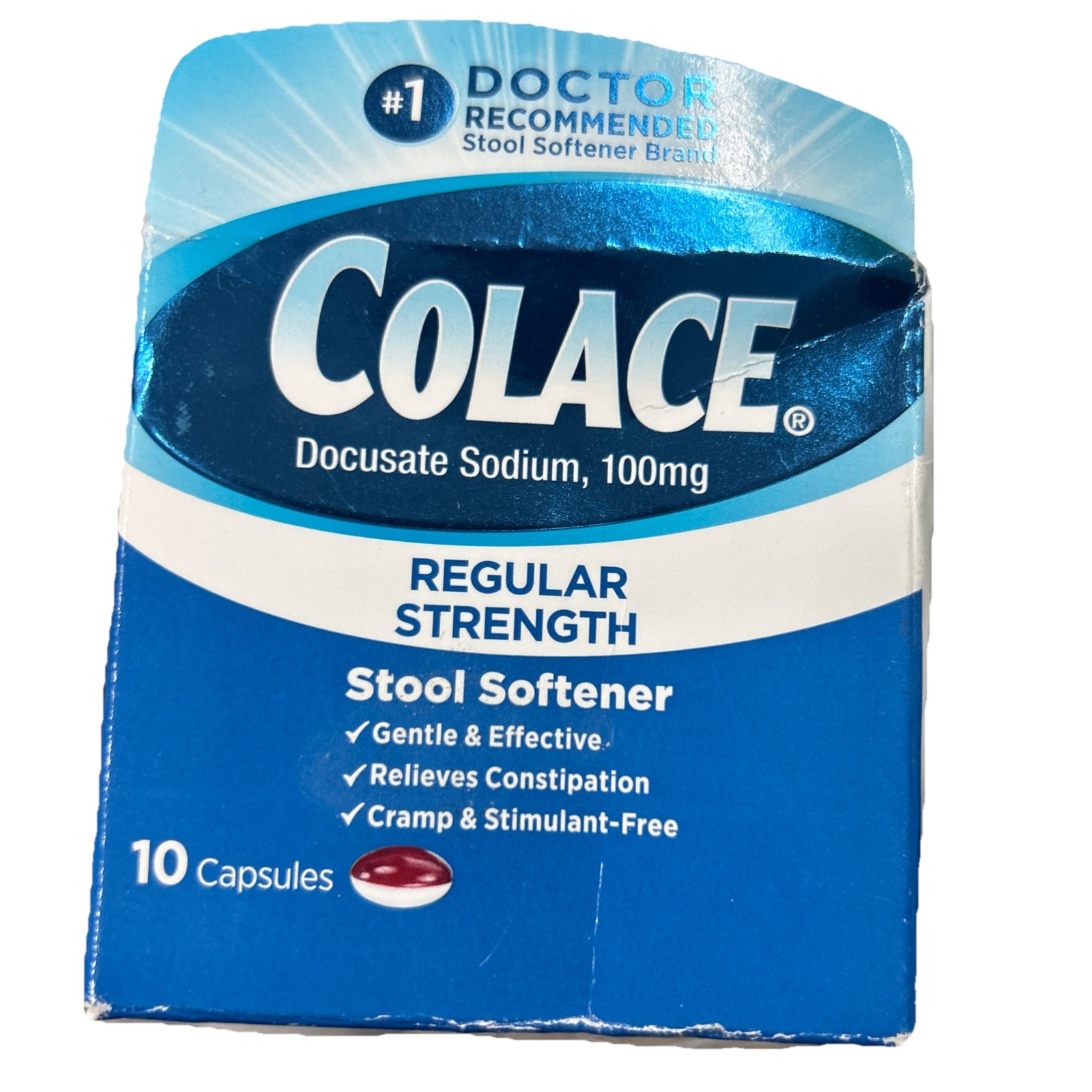 Colace Regular Strength Stool Softener - 100 mg - 10 Capsules - Exp : 11/26