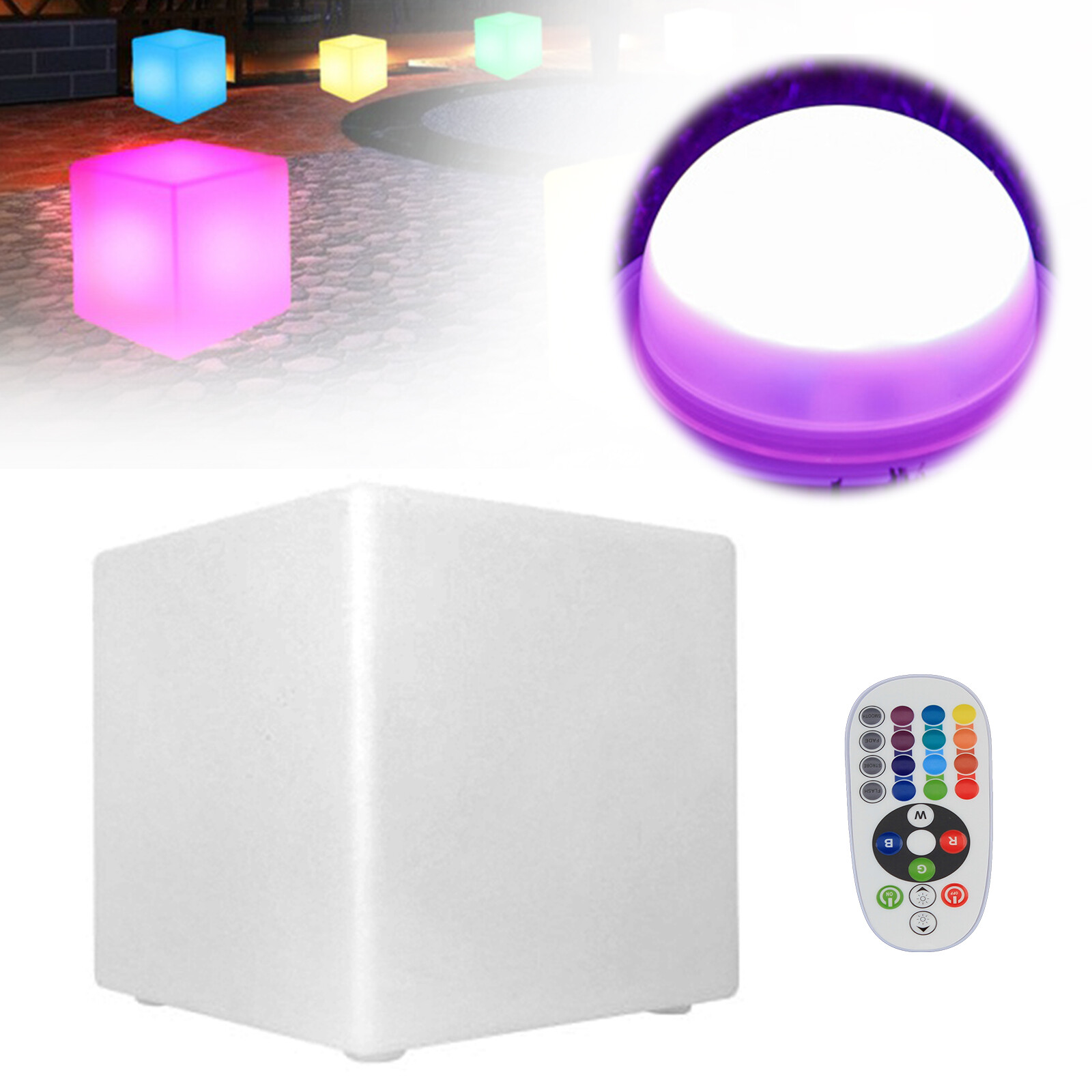 16" LED Light Cube Stools Chair With Remote Control RGB 16 Colors Rechargeable