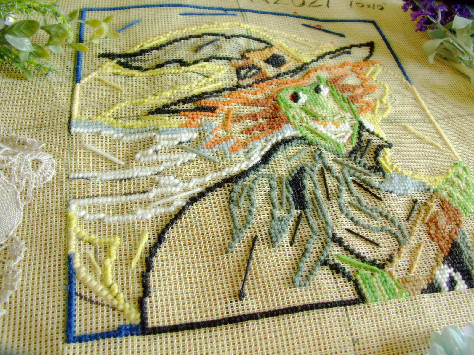 Funny Abstract Clown Unique Hand Crafted Preworked Needlepoint Canvas