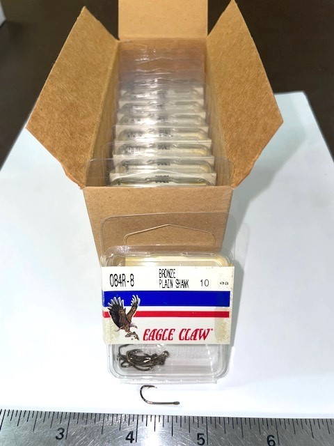 1 - CT. 10 PACKS OF 10 SIZE 8 PLAIN SHANK EAGLE CLAW HOOKS TOTAL 100 HOOKS! NEW!