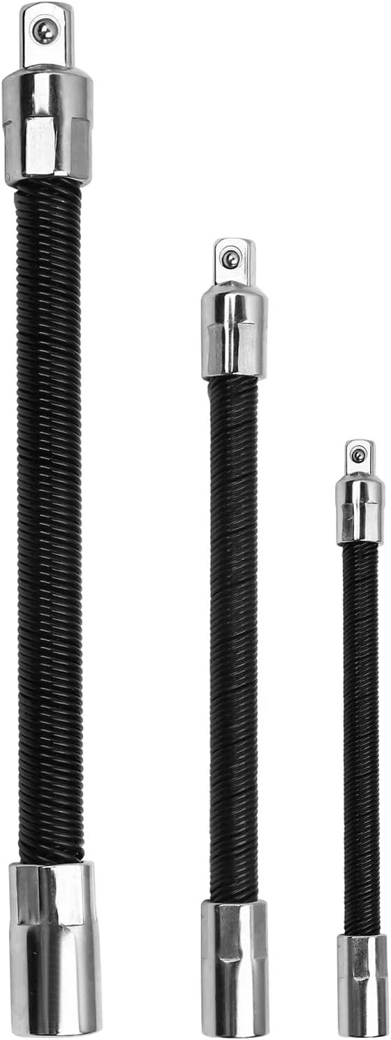 3-Piece Flexible Socket Extension Bar Set 1/2" 1/4" 3/8" Shaft Drive 10" 8" 6"