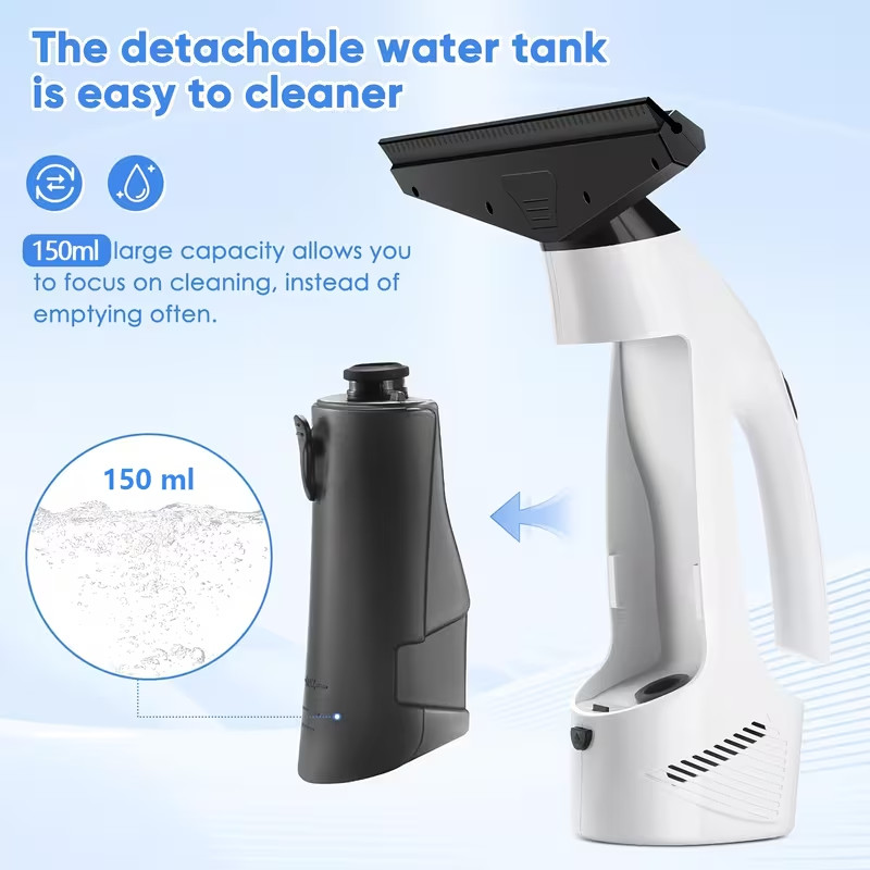 Window Vacuum Squeegee Cordless, 2000Pa Electric Window Cleaner Tool with Tank